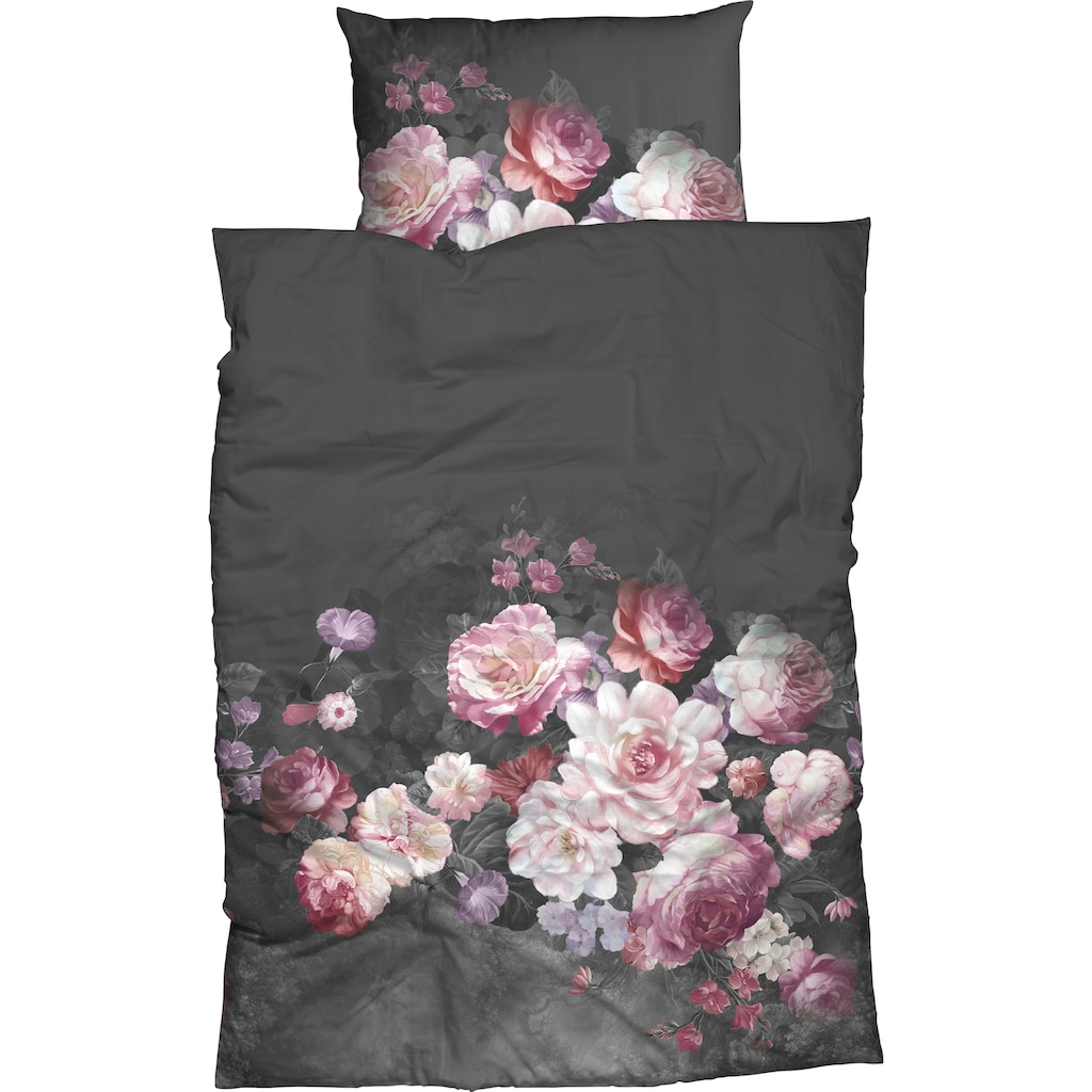 CASATEX Bettwäsche »Dania in Gr. 135x200, 155x220 oder 200x200 cm«, (3 tlg.), Bettwäsche aus Baumwolle in Satin-Qualität, florale Bettwäsche