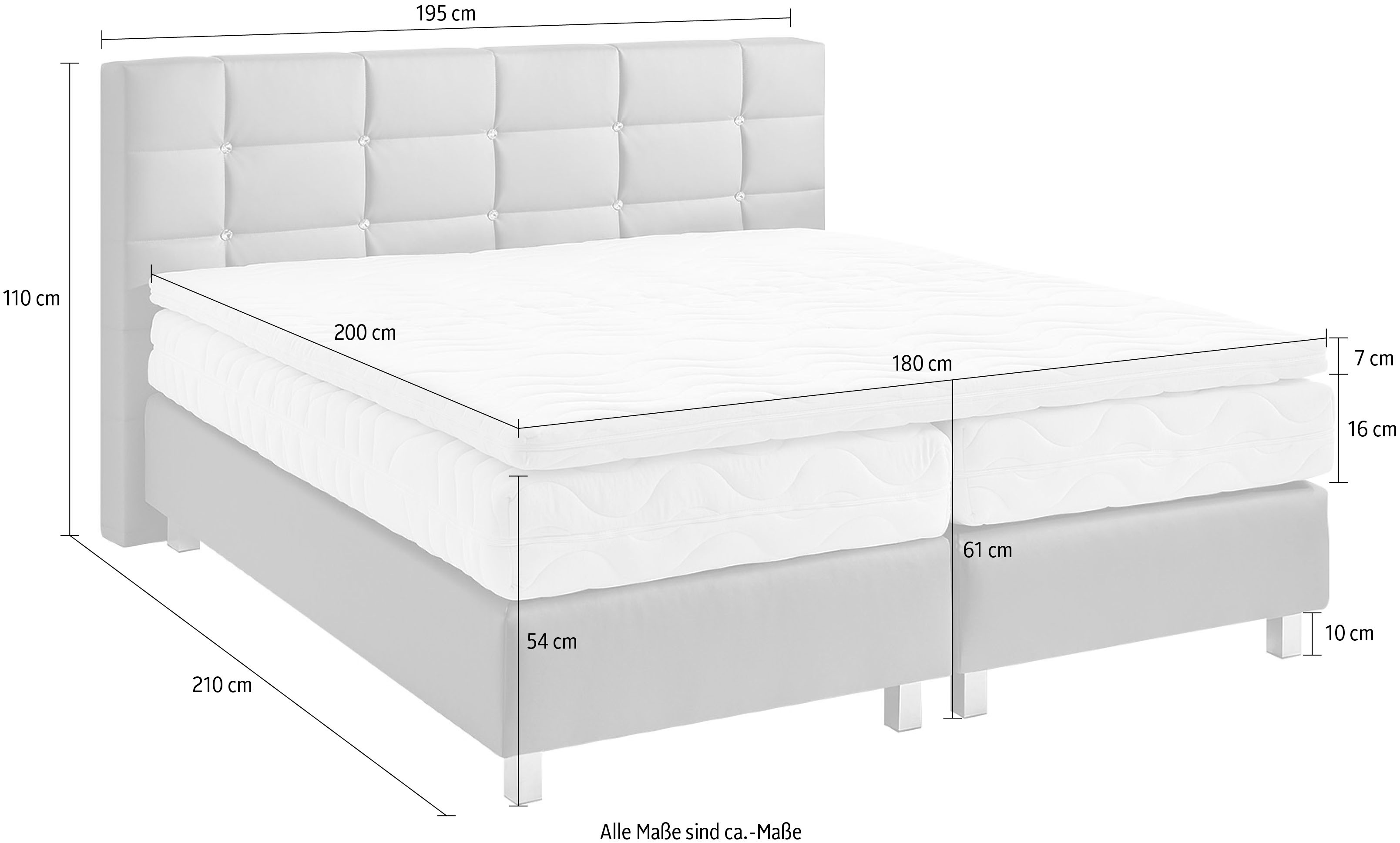 Thumbnail - Westfalia Schlafkomfort Boxspringbett mit Knöpfen in Kristalloptik, wahlweise mit Topper