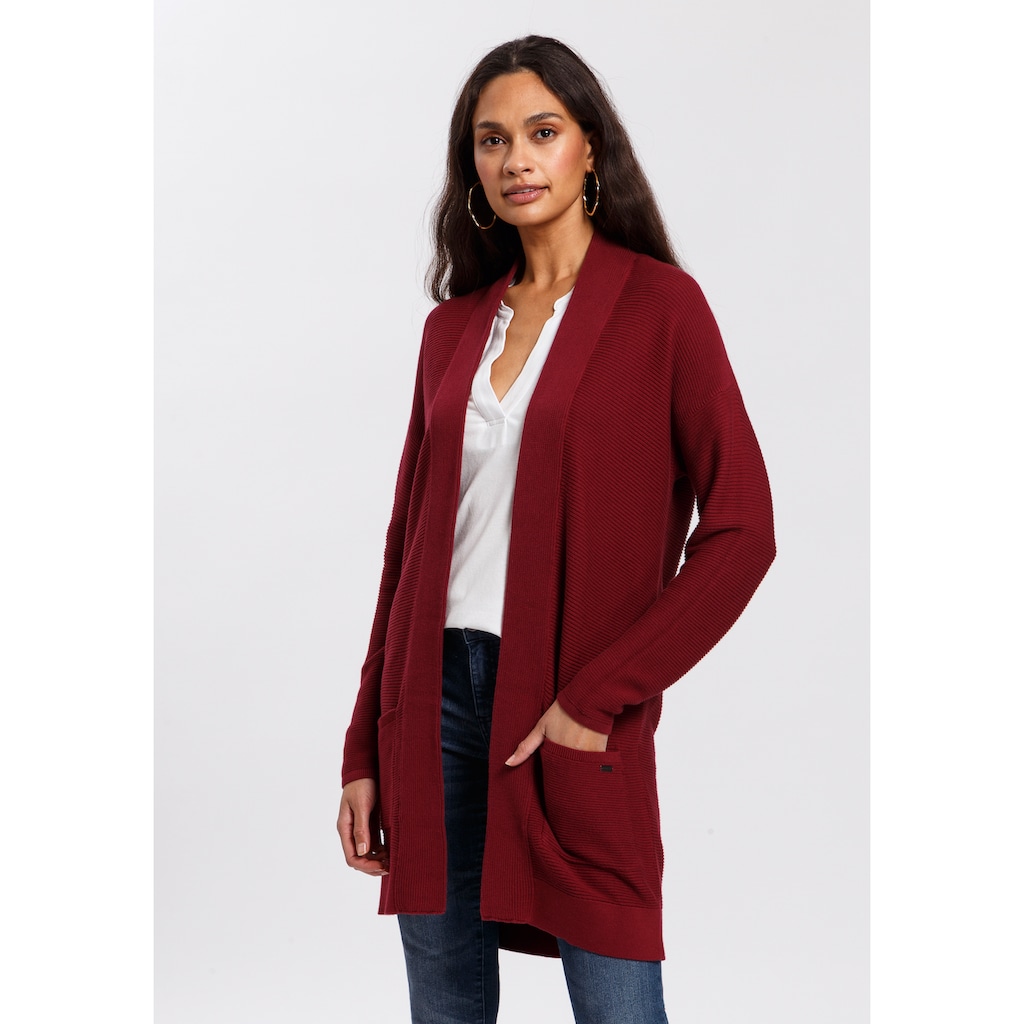 TOM TAILOR Longstrickjacke, aus Rippstrick mit aufgesetzten Taschen