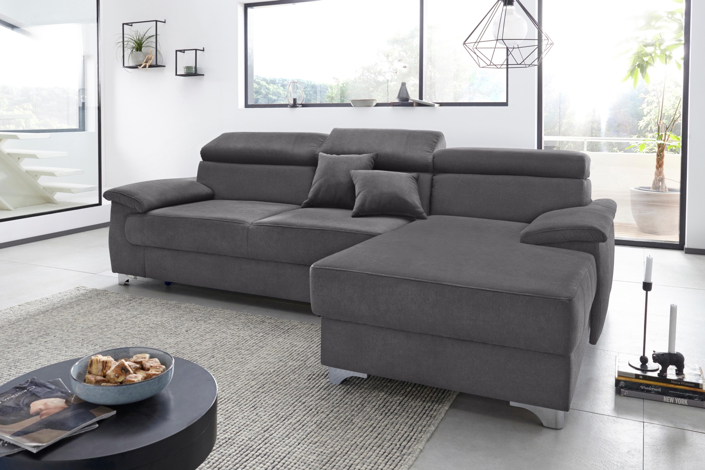 DOMO collection Ecksofa »Mira, inklusive Kopfteilverstellung für mehr Wohlfühlkomfort, L-Form«, wahlweise mit Bettfunktion und Bettkasten, elegant und modern