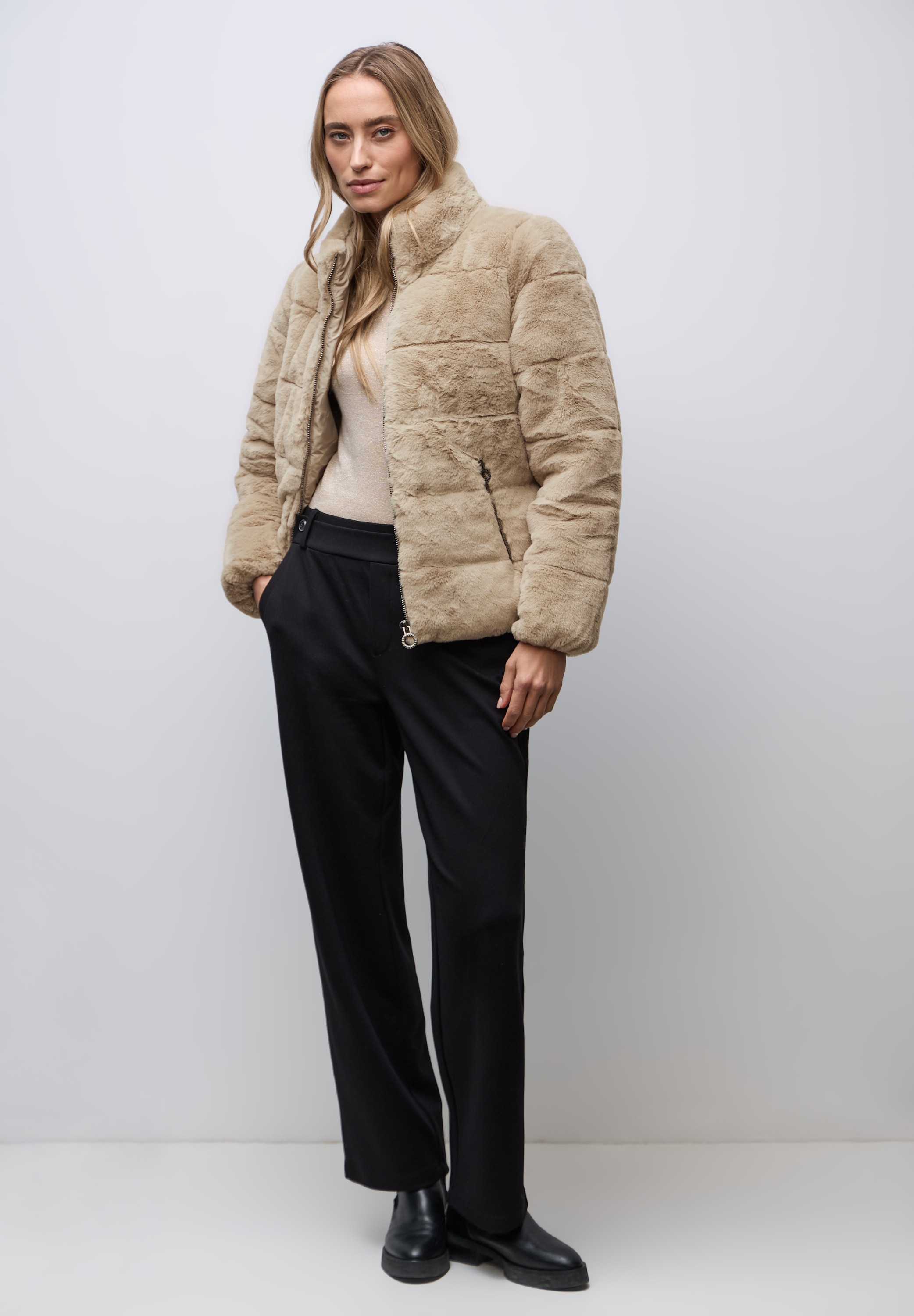 STREET ONE Fellimitatjacke ohne Kapuze mit Stehkragen