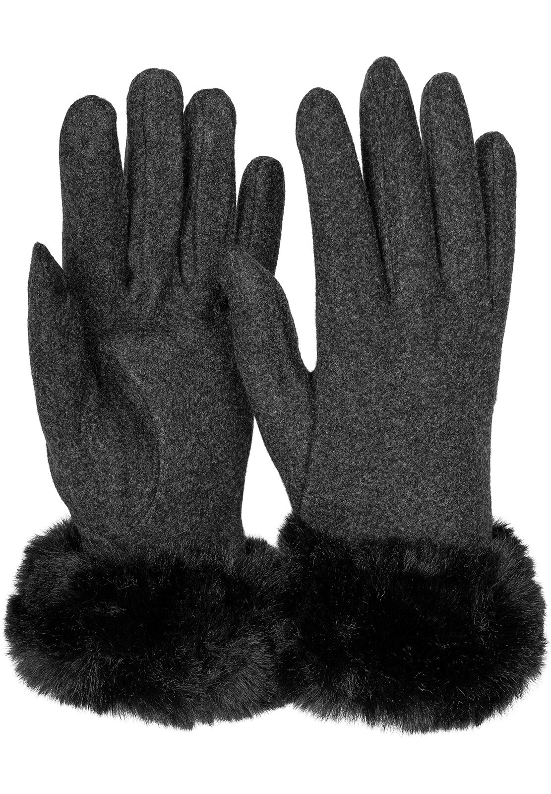STYLEBREAKER Damen Fleecehandschuhe "Touchscreen Handschuhe mit Kunstfell", schwarz, Modisch, Obermaterial: 10% Elasthan EL. 90% Polyester PES.,