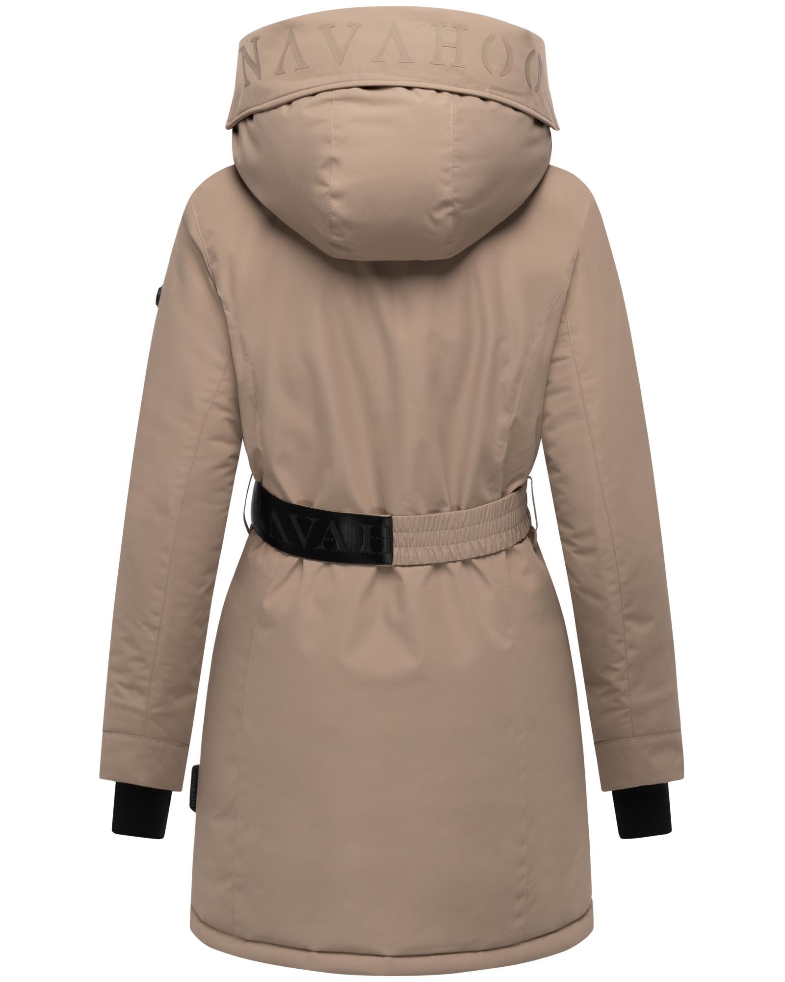 Navahoo Wintermantel »Frostkuss 14«, Warmer Damen Mantel mit abnehmbarer Kapuze und Taillengürtel