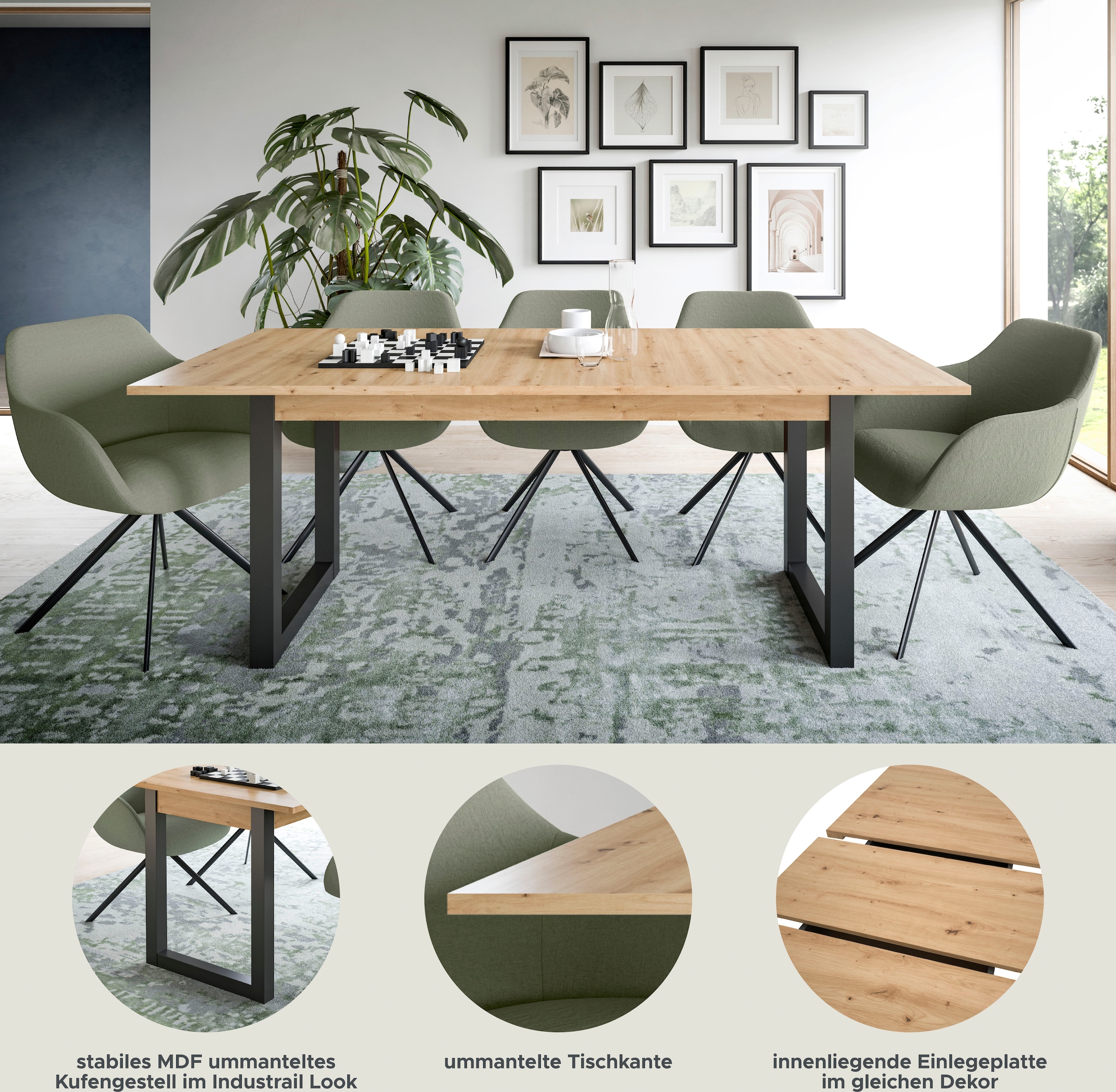 INOSIGN Esstisch »Rail, ausziehbar 150 -190 cm, inklusive 40 cm Einlegeplatte«, Kufengestell, Küchentisch, Esszimmer, Küche