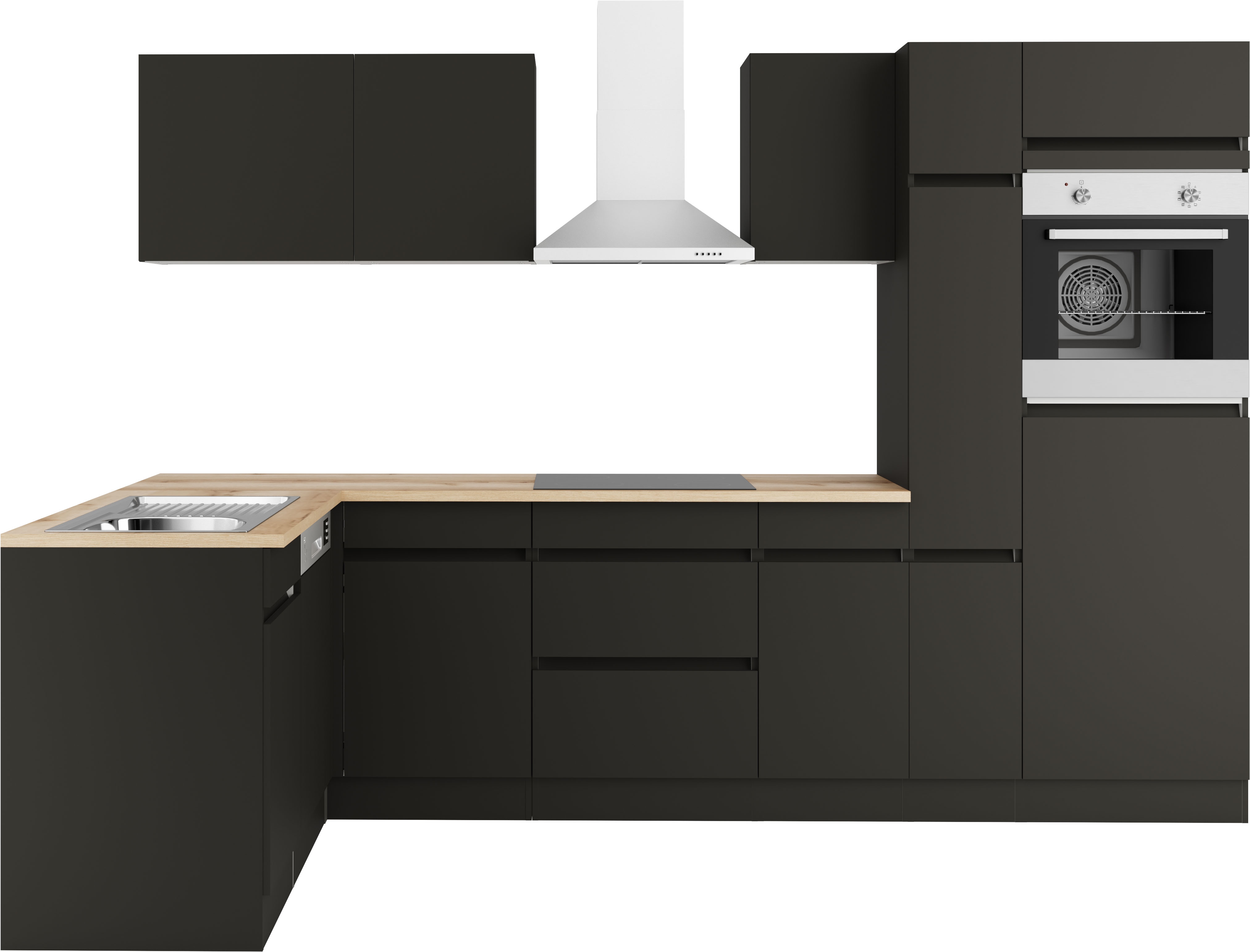 OPTIFIT Küchenzeile "Roth" Stellmaße 300x175 cm, wahlweise mit E-Geräten, mit Apothekerschrank