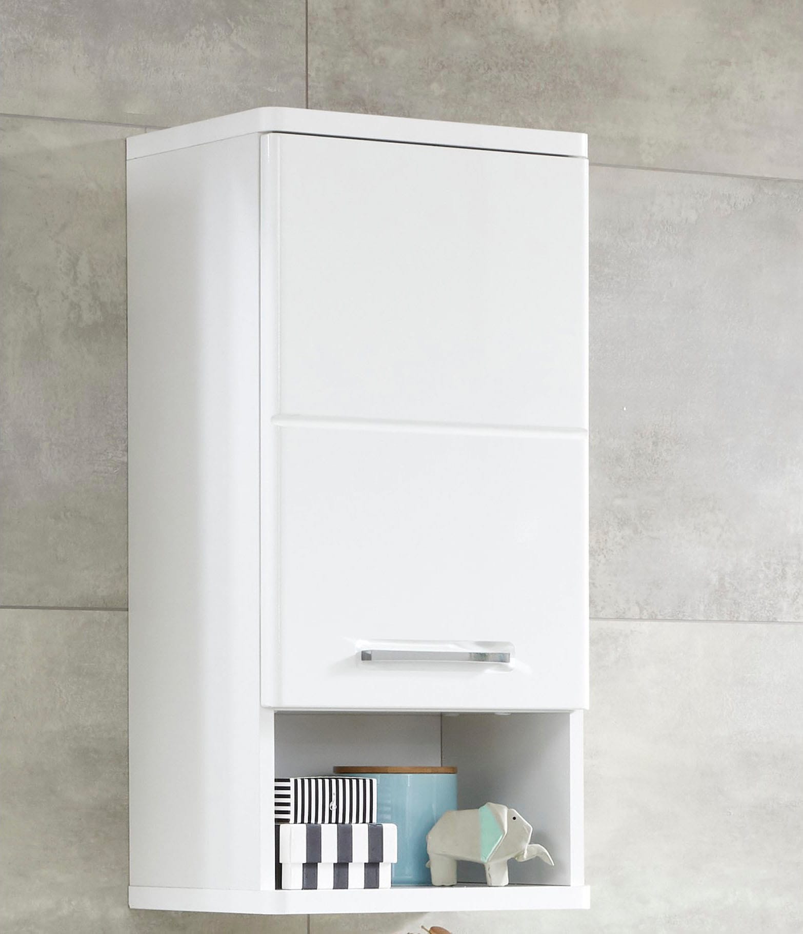 welltime Hängeschrank »Mora«, Badschrank in Weiß Hochglanz mit Ablagefach - Maße (B/T/H) 37/28/76 cm