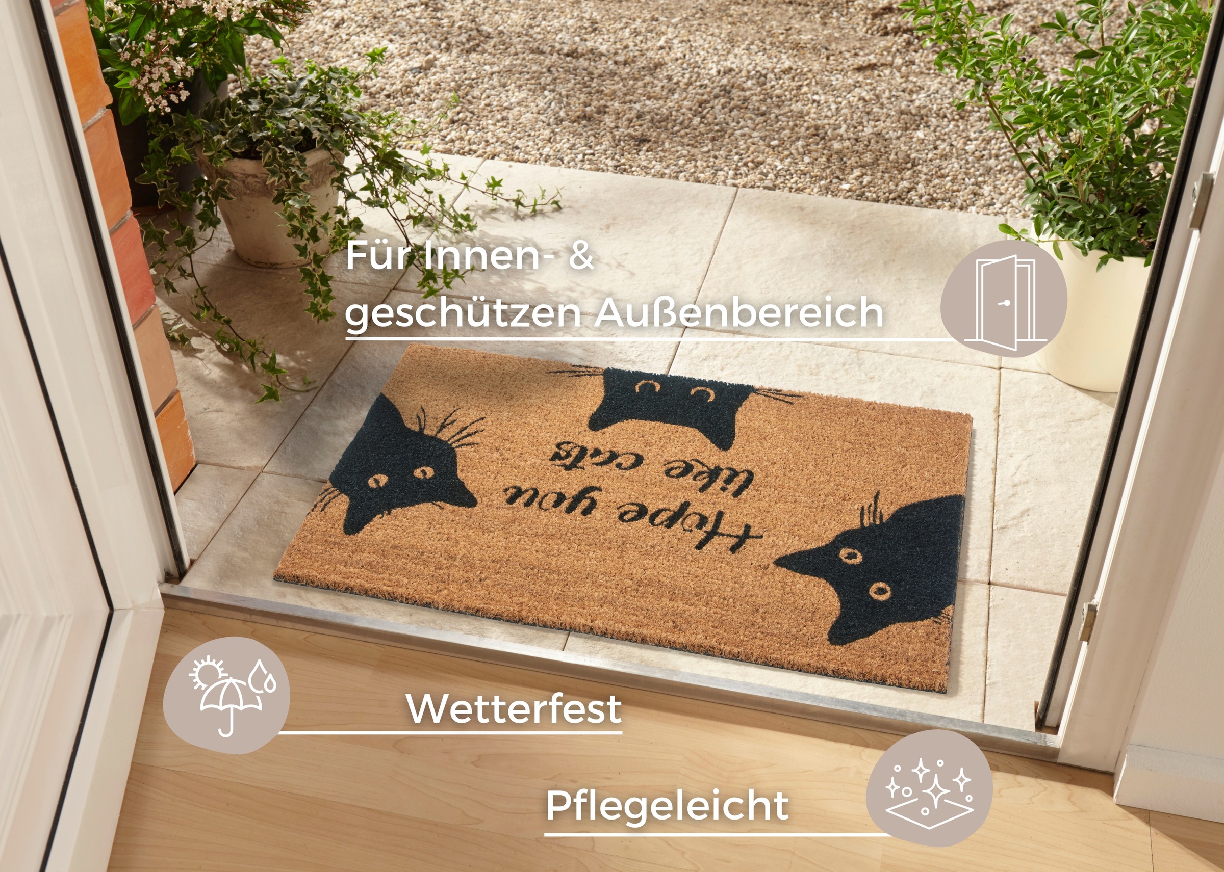 HANSE Home Fußmatte »Mix Mats Kokos Cat Fan, Türmatte«, rechteckig, 15 mm Höhe, Kokos, Schmutzfangmatte, Outdoor, Rutschfest, Innen, Kokosmatte, Flur