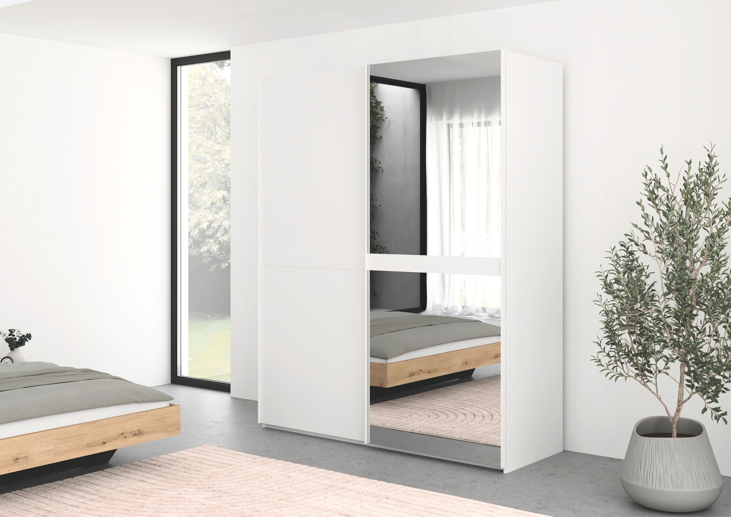 rauch Schwebetürenschrank »Kleiderschrank Schrank Garderobe Schlafzimmerschrank SCALE-LINE«, edle Optik mit Bauchbinde in Korpusfarbe mit Spiegel MADE IN GERMANY