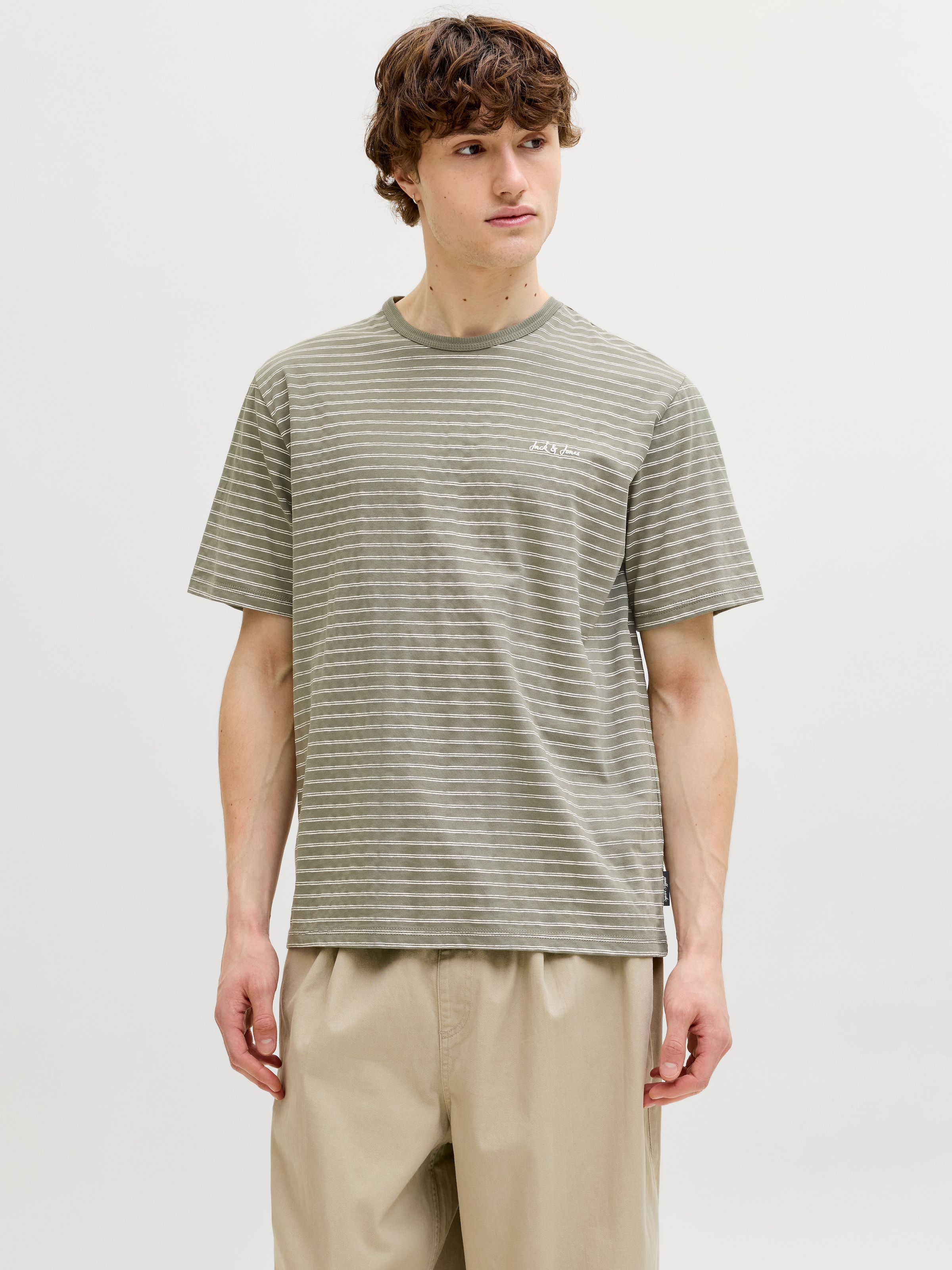 Jack & Jones Rundhalsshirt "Jjdevin Daytona Striped Tee Ss Crew Neck" Baumwollmischung, Relaxed Fit