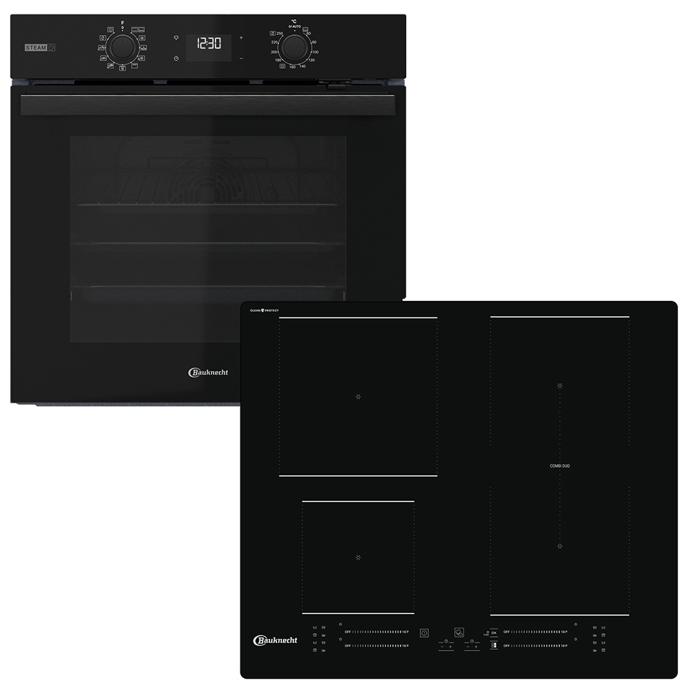 BAUKNECHT Backofen-Set "BBA2S85PU1K" mit 1-fach-Teleskopauszug Pyrolyse-Selbstreinigung Set, 2 Stk. tlg. FlexiClean - Pyrolyse & Hydrolyse in einem Gerät