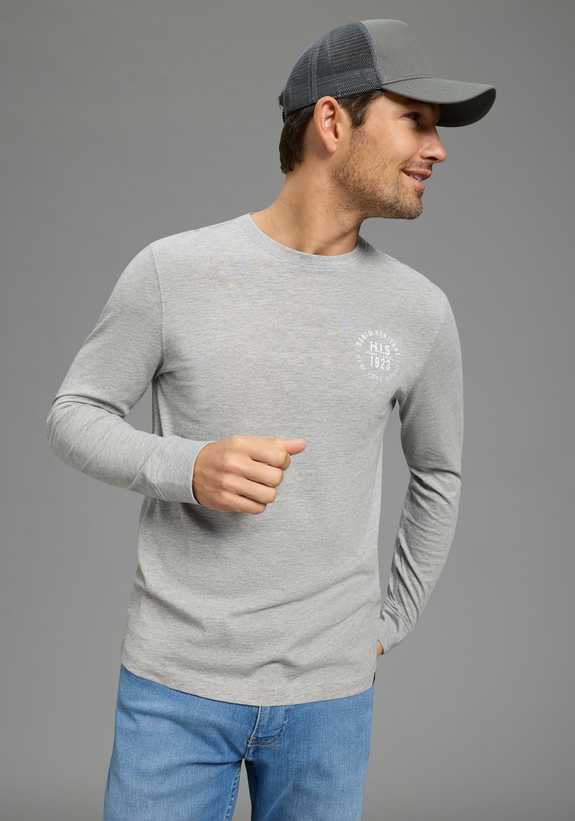 H.I.S Langarmshirt Packung, 2er-Pack, 2 tlg. Langarm, bedruckt, Rundhalsaus günstig online kaufen