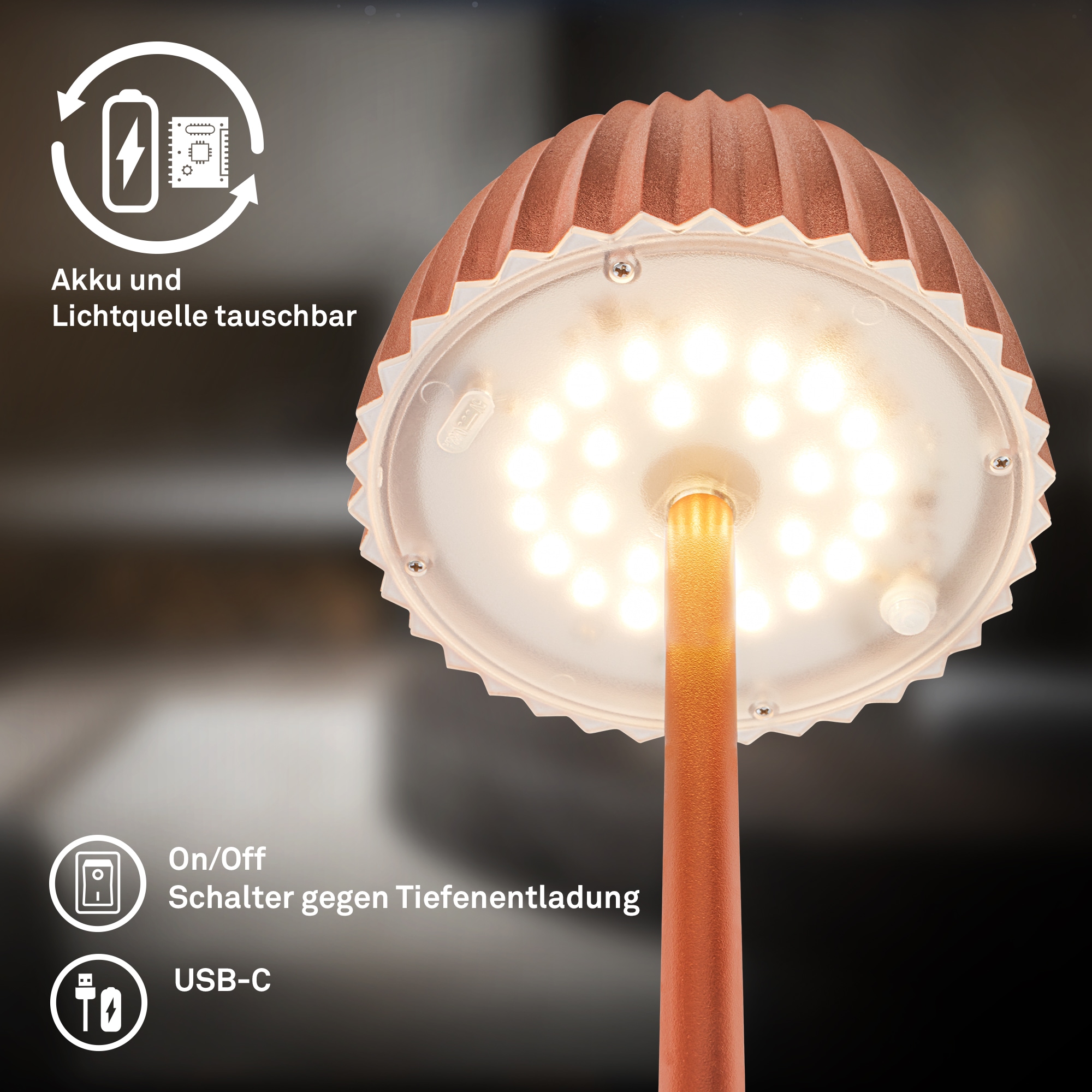 Briloner Leuchten LED Stehlampe »Akku LED Stehleuchte, kupferfarben«