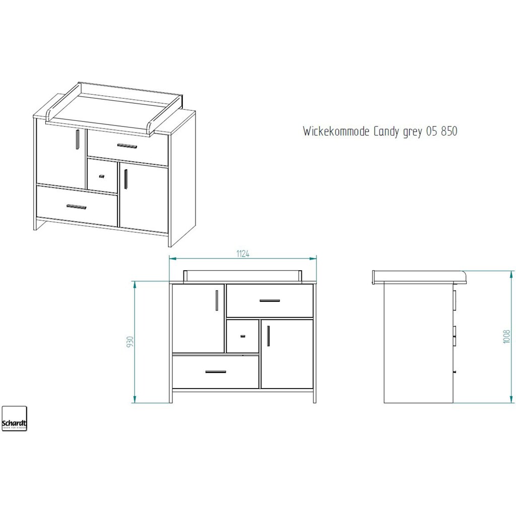 Schardt Babyzimmer-Komplettset »Candy Grey«, (Set, 3 St., Kinderbett, Schrank, Wickelkommode), Made in Germany; mit Kinderbett, Schrank und Wickelkommode