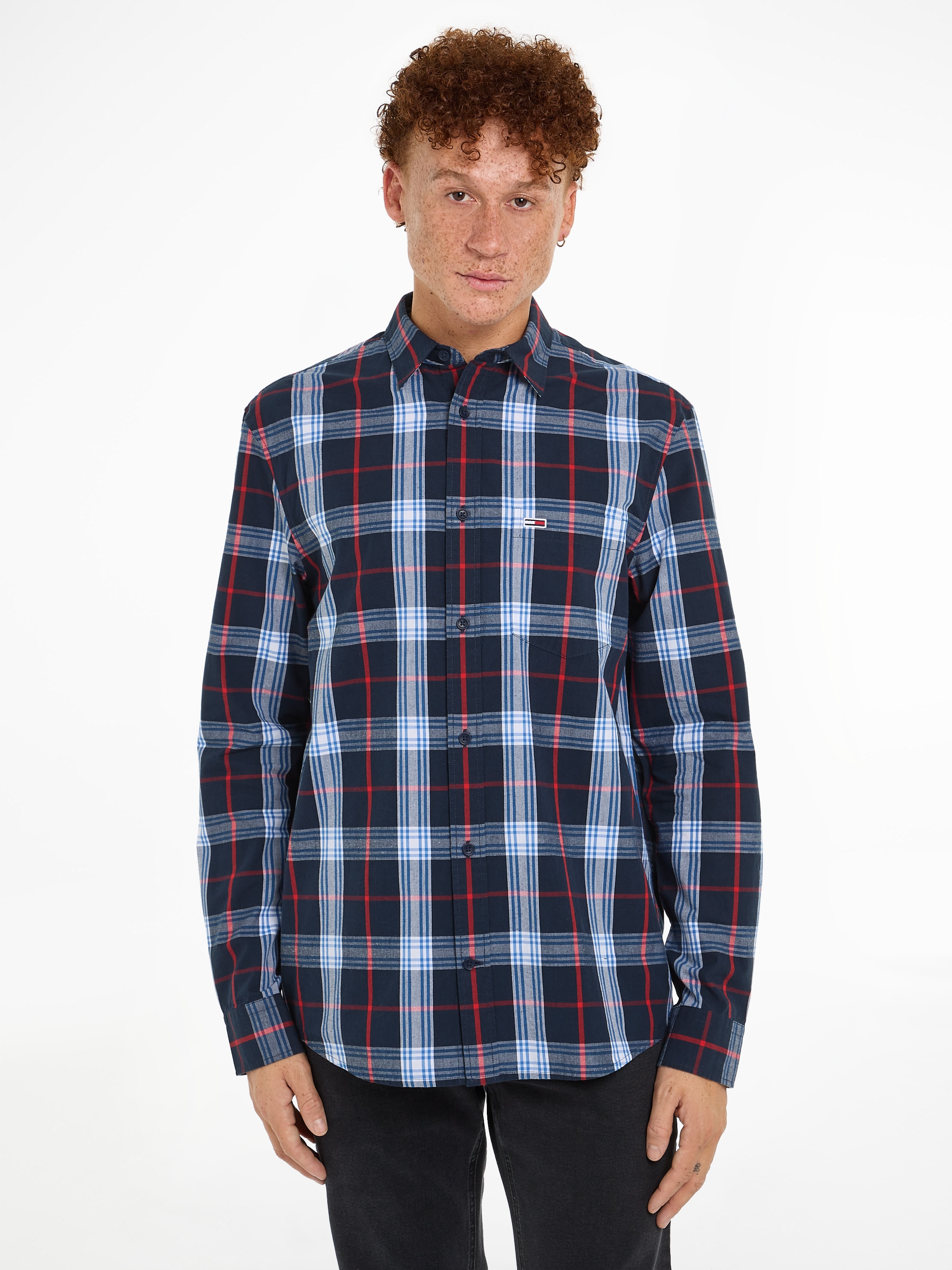 Tommy Jeans Langarmhemd "TJM REG POPLIN CHECK SHIRT", mit Logostickerei