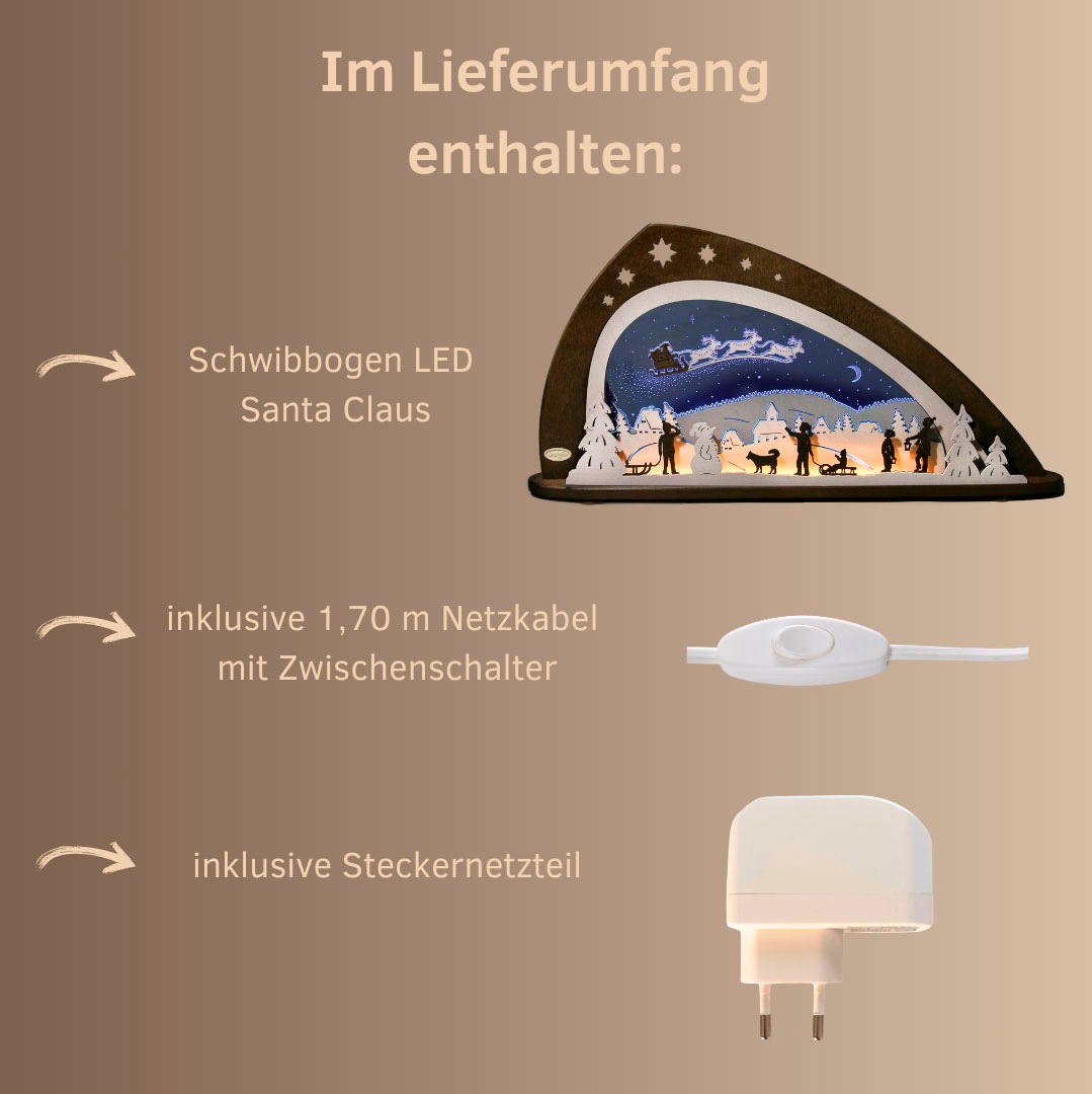 Thumbnail - Weigla Lichterbogen "LED Santa Claus, moderner Schwibbogen aus Holz & Acrylglas", Erzgebirge garantiert, Weihnachtsdeko ...