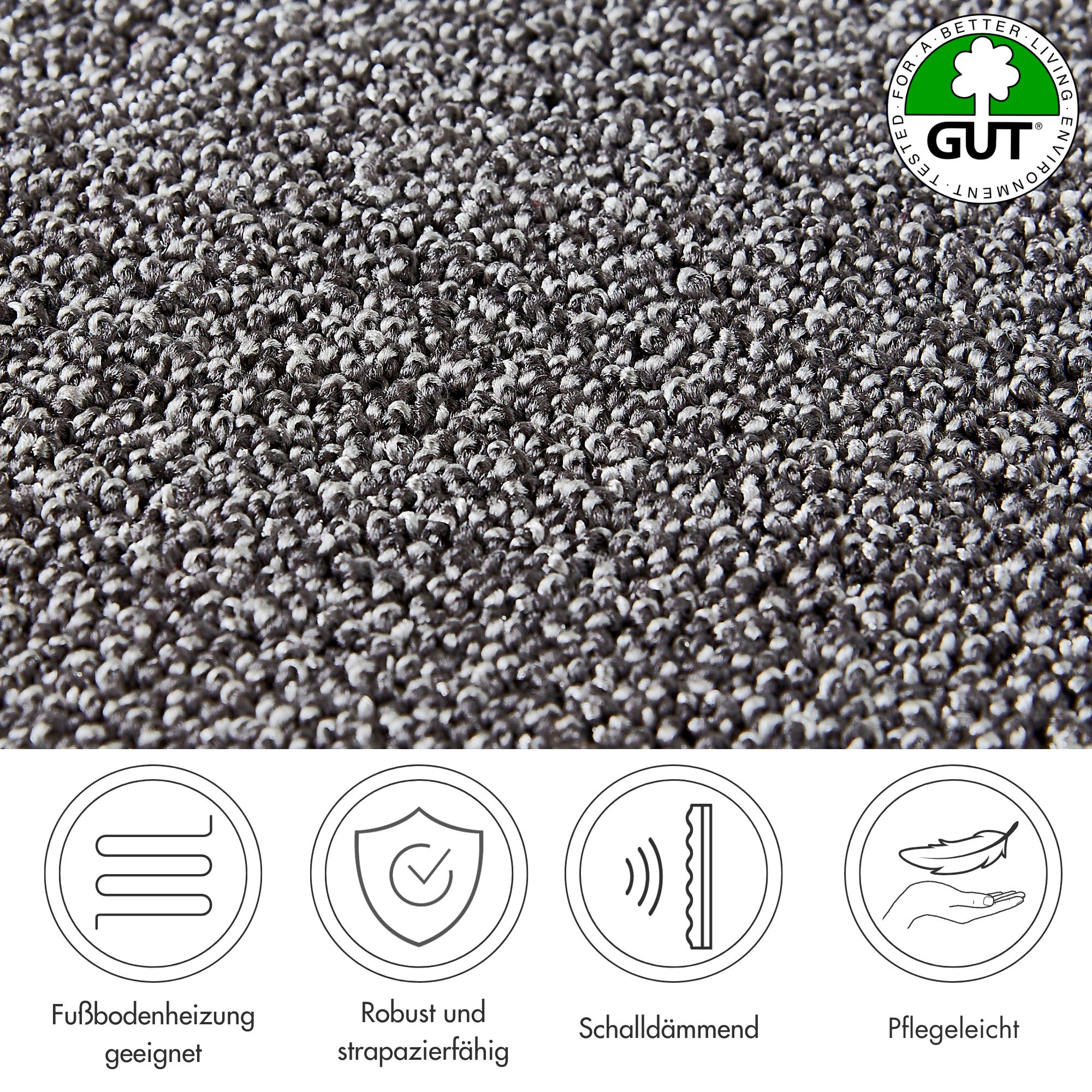 Andiamo Teppichboden »Rubinoy, Schlinge, Made in Belgium«, rechteckig, 0,8 mm Höhe, Breite 400 cm oder 500 cm, Wohnzimmer, strapazierfähig & robust