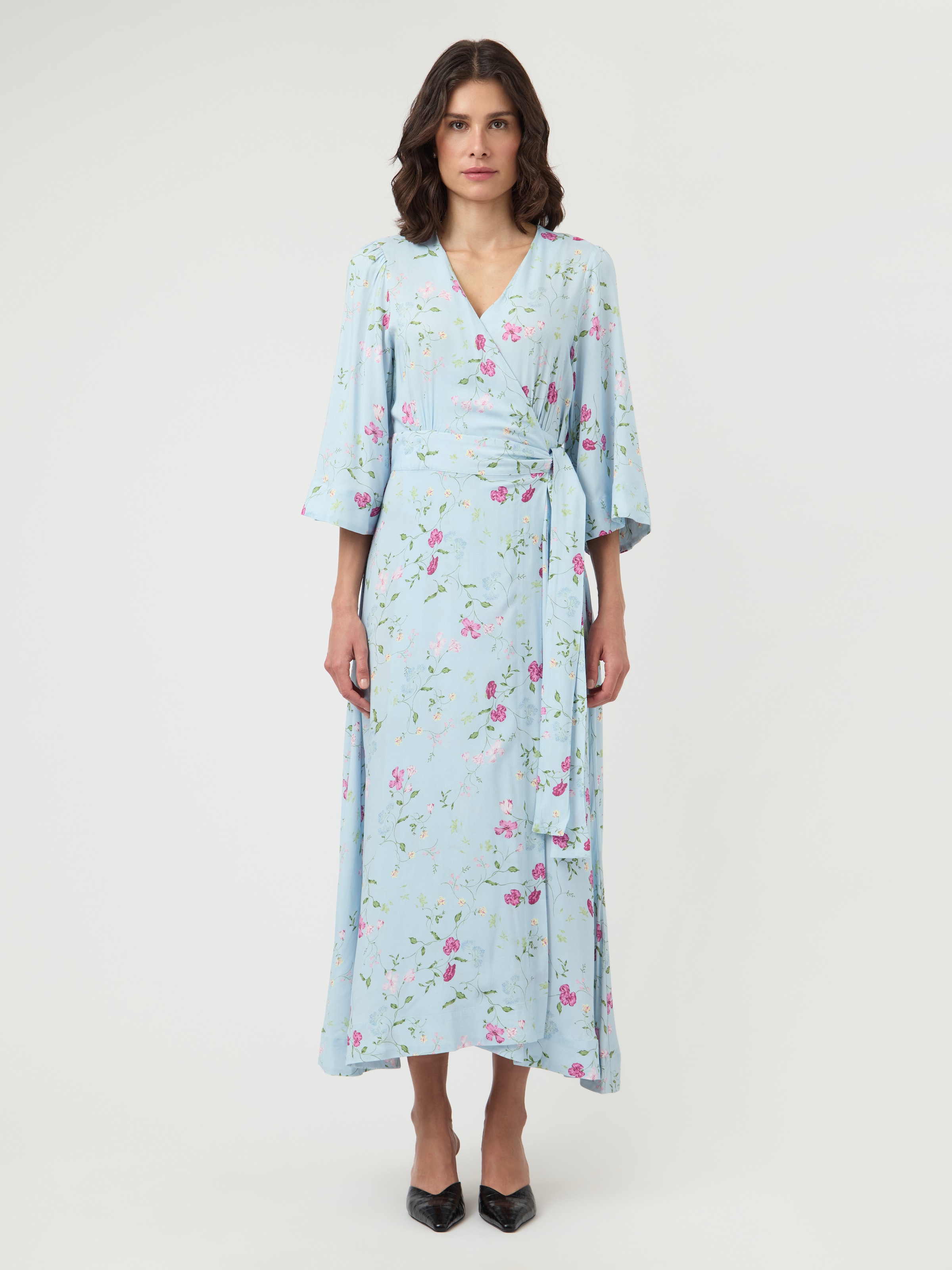 Y.A.S A-Linien-Kleid "YASSAVANNA 3/4 WRAP LONG DRESS S. NOOS" Sommerkleid aus Viskose mit Wickel-Optik