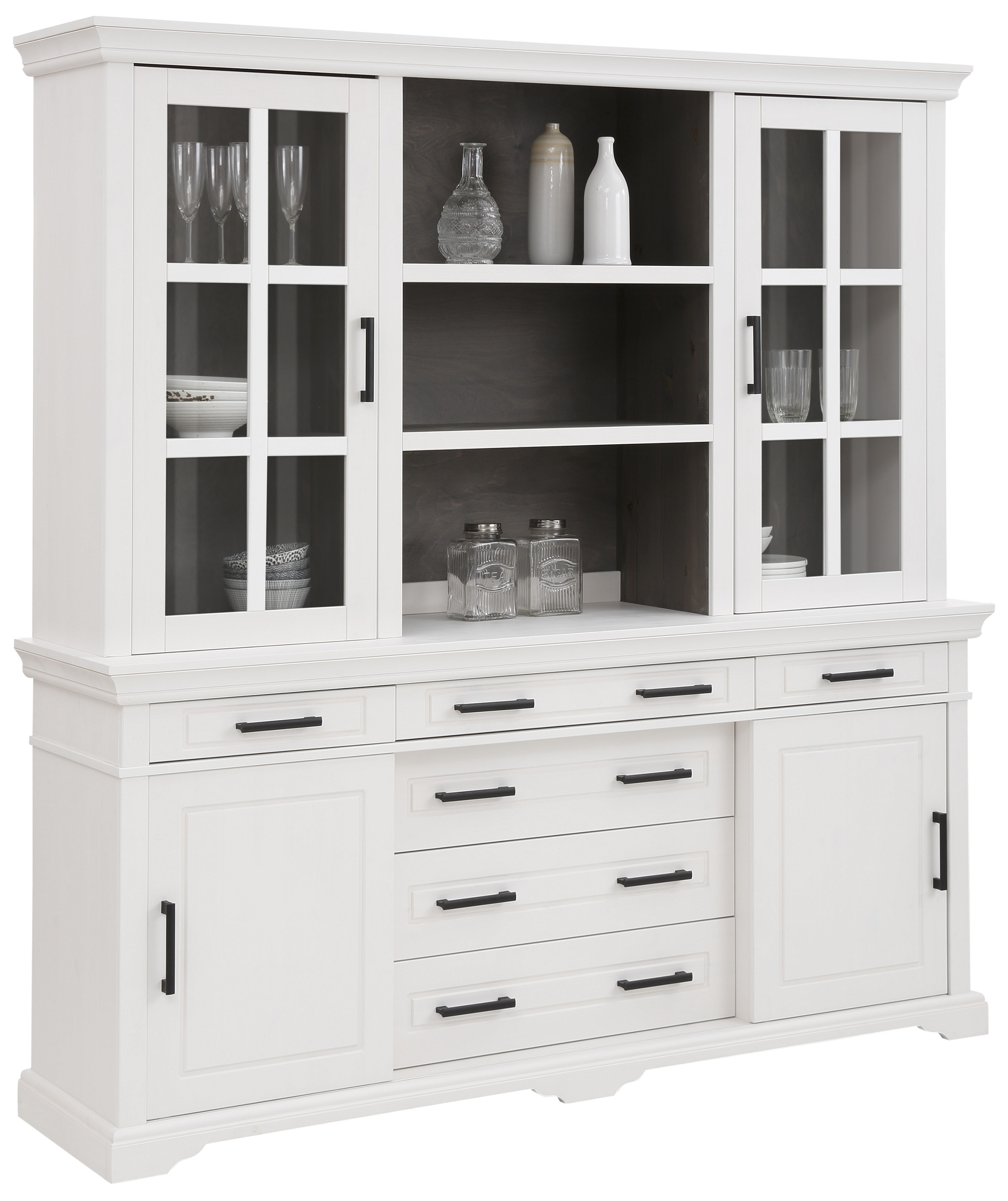OTTO home Buffet "Anabel, mit Glastüren und Metallgriffen" aus massiver Kiefer, FSC, mit Schiebetüren, Breite 186 cm