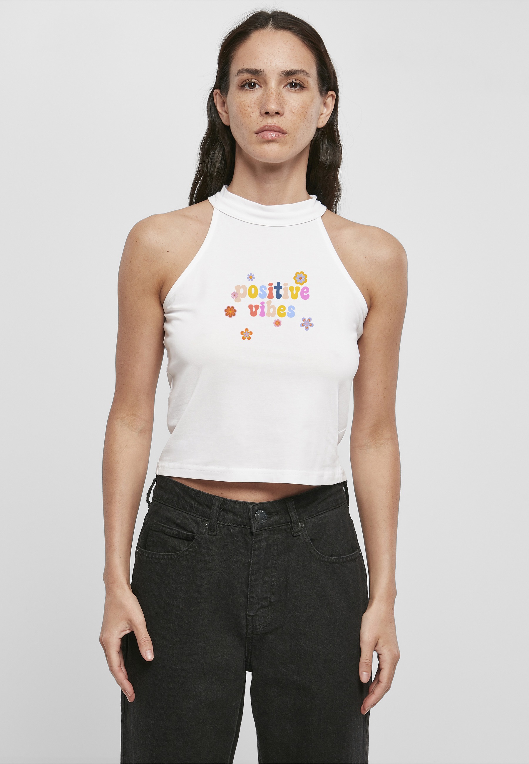 Miss Tee Tanktop »Miss Tee Damen Positive Vibes Turtleneck Short Top« 1 Stk.