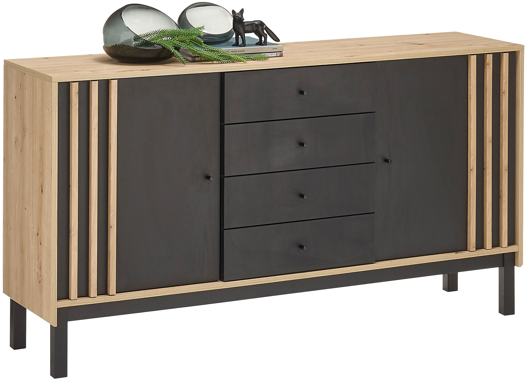 HBZ Sideboard "Volano schwarz, Wohnzimmerschrank BxHxT 155x84x39 cm", (1 St günstig online kaufen