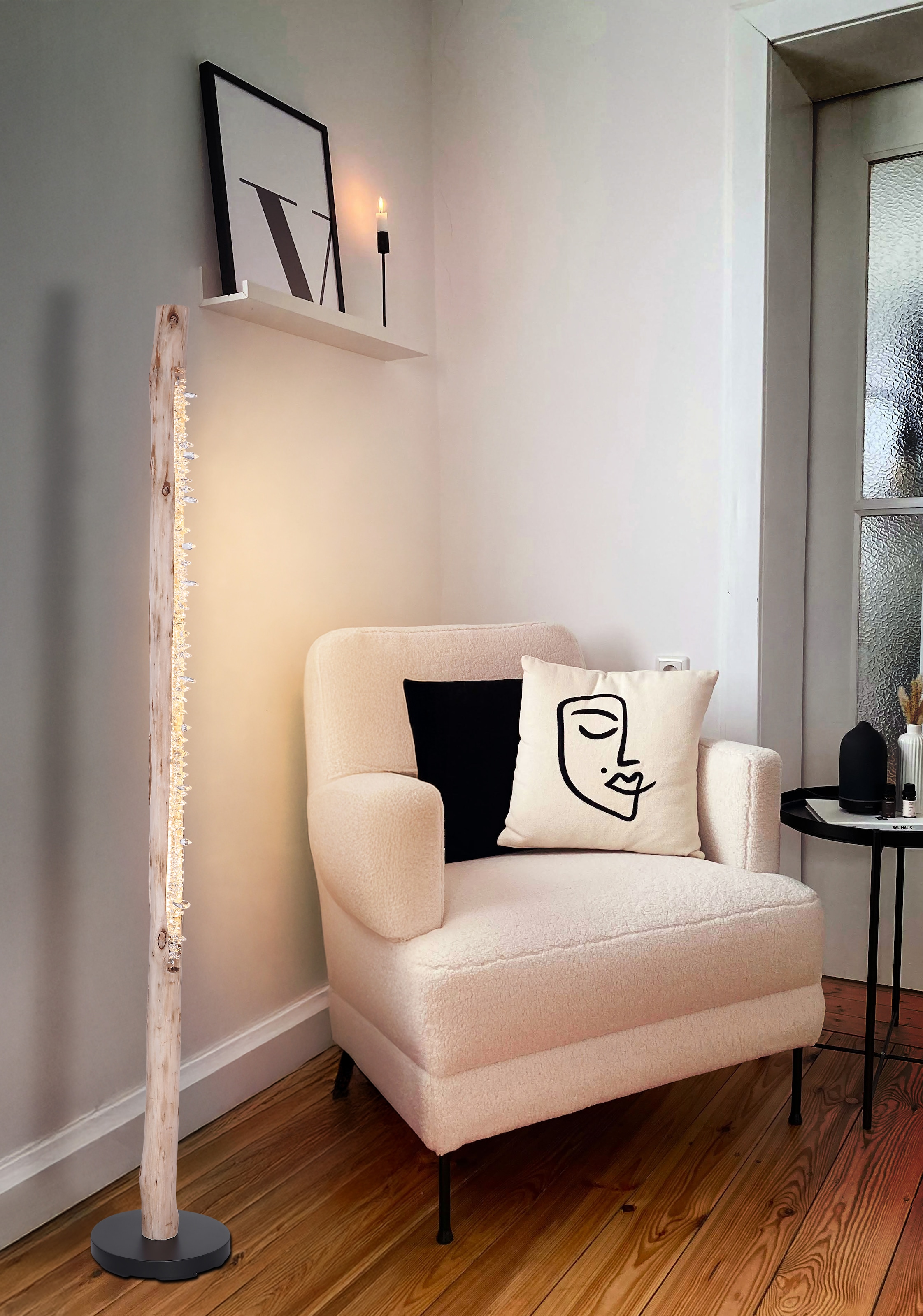 GLOBO LIGHTING Stehlampe »FELICITAS« LED-Modul 1 Stk. Warmweiß Stehleuchte Schwarz/Holz, Acryl kristall, dimmbar, LED 20W