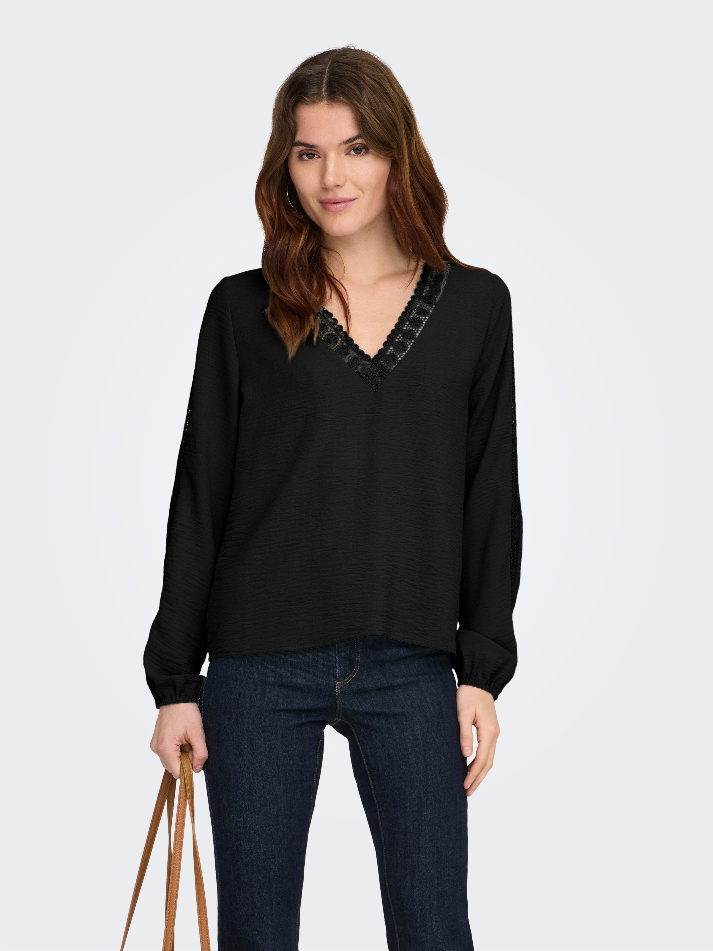 ONLY Langarmbluse "ONLGREGOR METTE LS LACE TOP WVN" Kunstfaser, regular fit günstig online kaufen