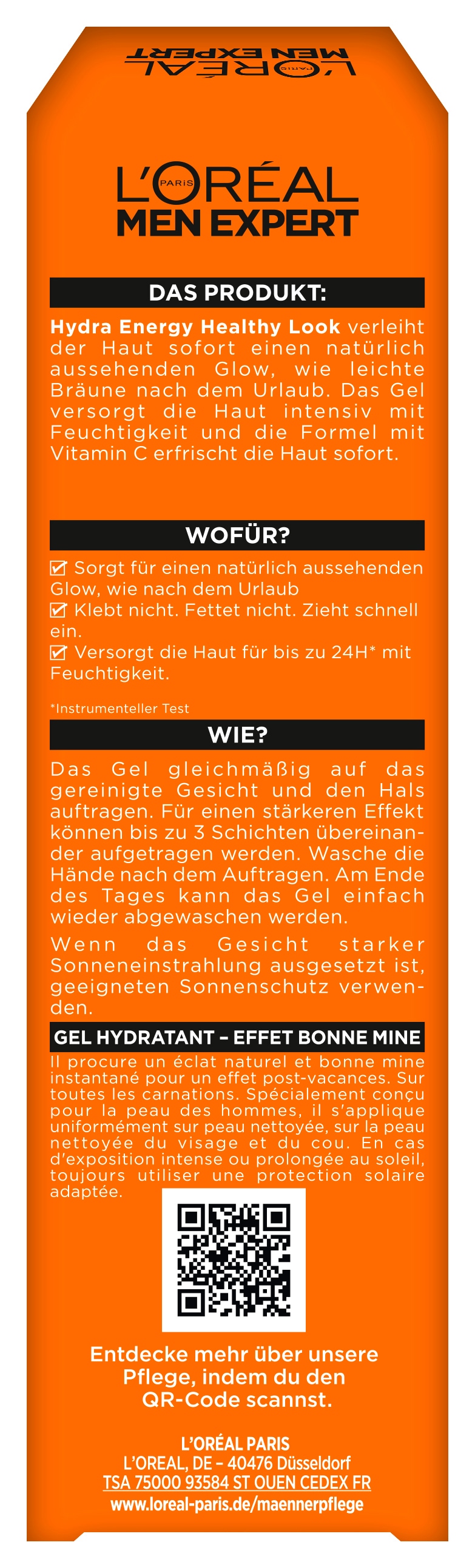 L'ORÉAL PARIS MEN EXPERT Gesichtsgel »HYDRA ENERGY HEALTHY LOOK HYDRATING GEL« mit antioxidativem Vitamin C bis zu 24 Stunden lang