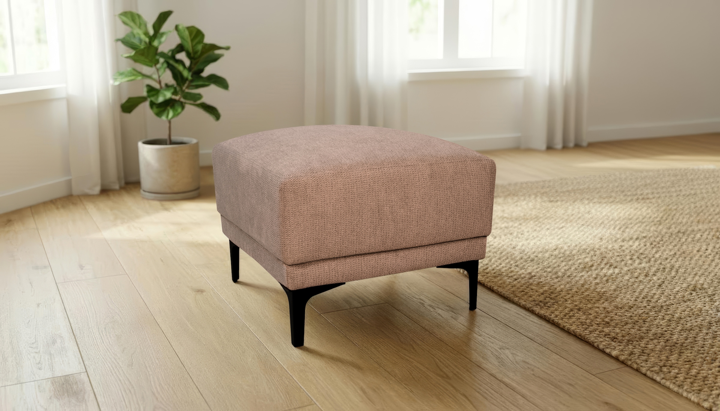 Polsterhocker OTTO HOME "Xander", braun (cinnamon), B:58cm H:45cm T:58cm, 90% PES, 10% NY, Hocker, Polsterhocker, Breite 58 cm, Soft-Touch Chenille, schwarze Metallfüße
