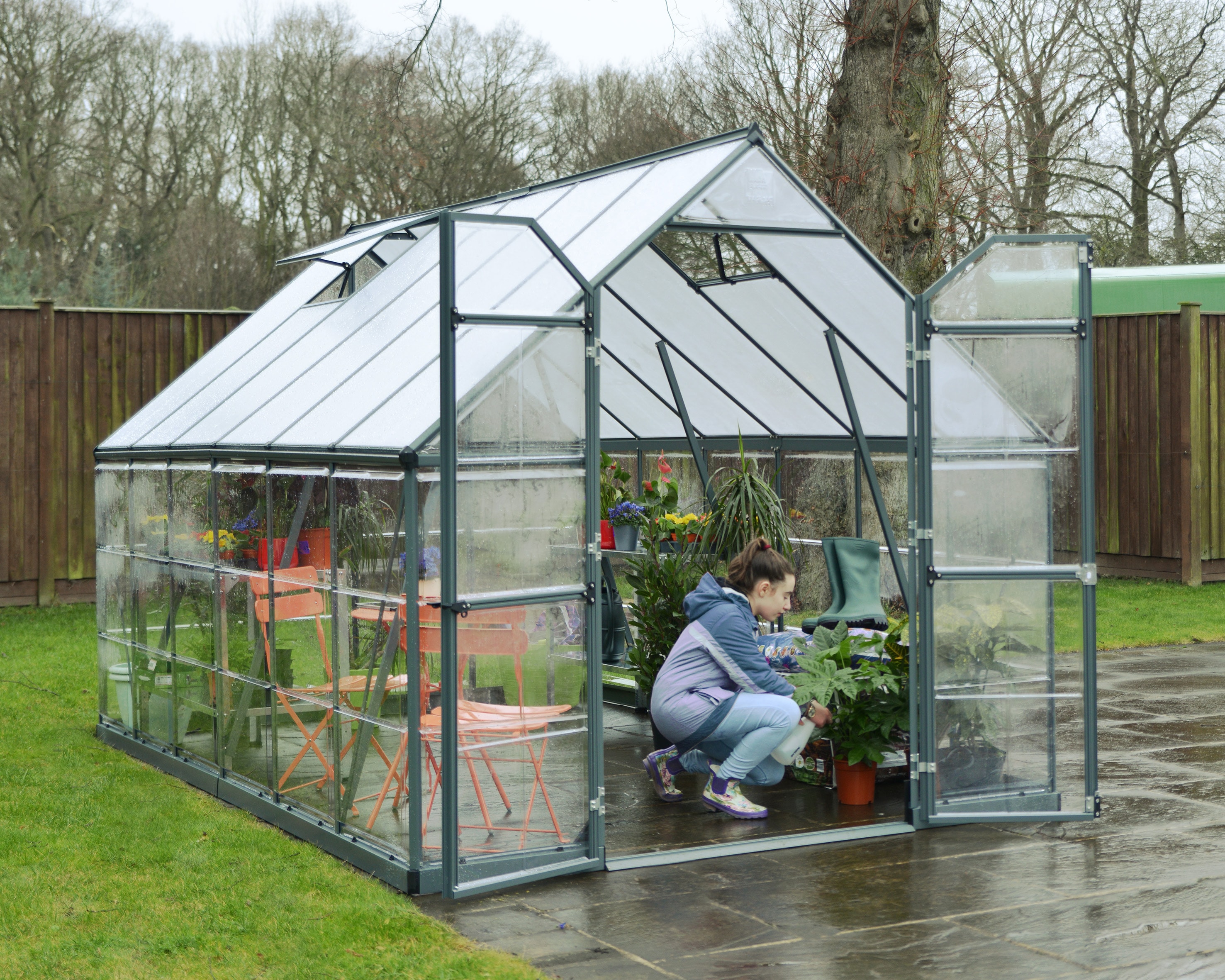 Gewächshaus, B:244cm H:229cm T:367cm, grau, PALRAM - CANOPIA, Garten, Gewächshäuser, "Balance", lebenslang widerstandsfähige Wandpaneele