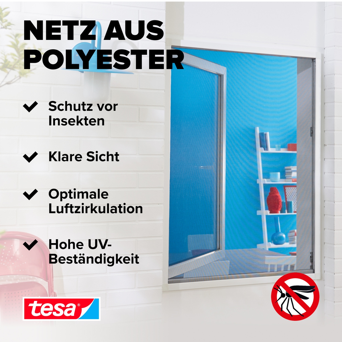 tesa Insektenschutz-Fensterrahmen »Insect Stop Comfort Fliegengitter für Fenster - 1.0 m : 1.0 m«, Insektenschutzgitter - Fliegenetz ohne Bohren -zuschneidbar