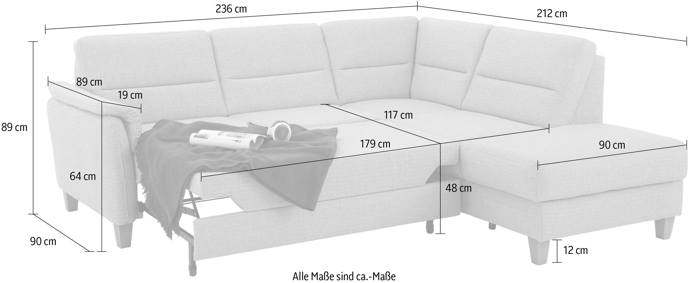 Home affaire Ecksofa »Palmera L-Form«, Federkern, wahlweise mit Bettfunktion und mit/ohne Stauraum
