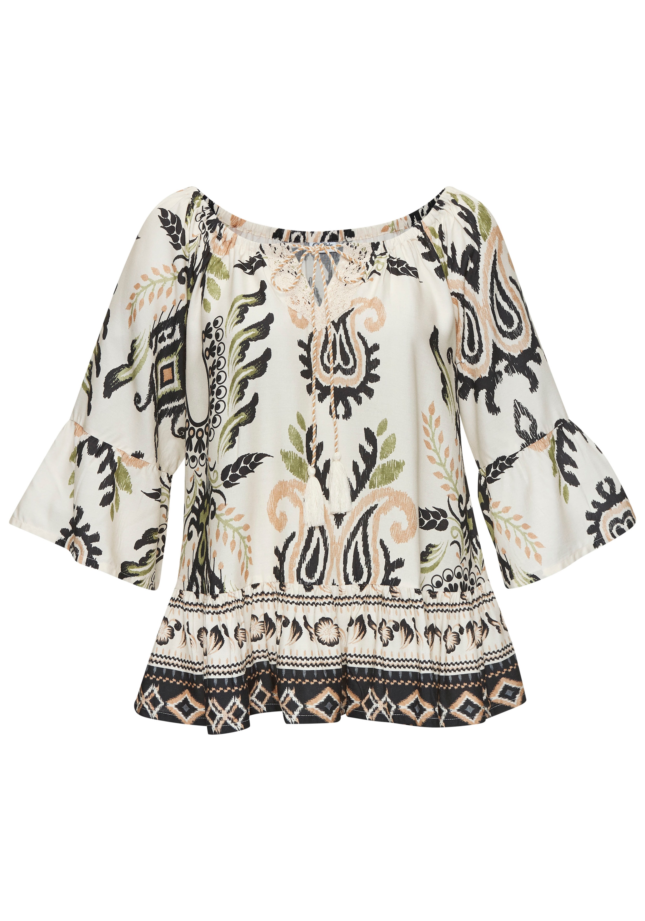 Buffalo Carmenbluse, mit Alloverprint, Sommerbluse, Tunika, Blusenshirt