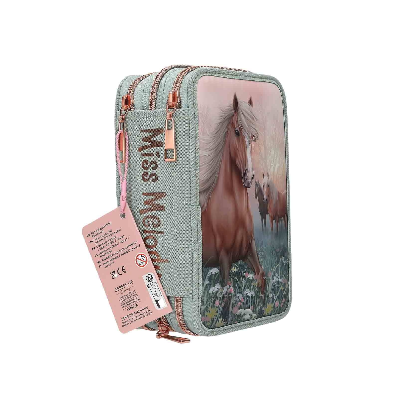 Depesche Buntstift »3-Fach Federtasche ROMANTIC FIELDS inkl. Stifte Miss Melody 7,5 x 13 x 20 cm grün«