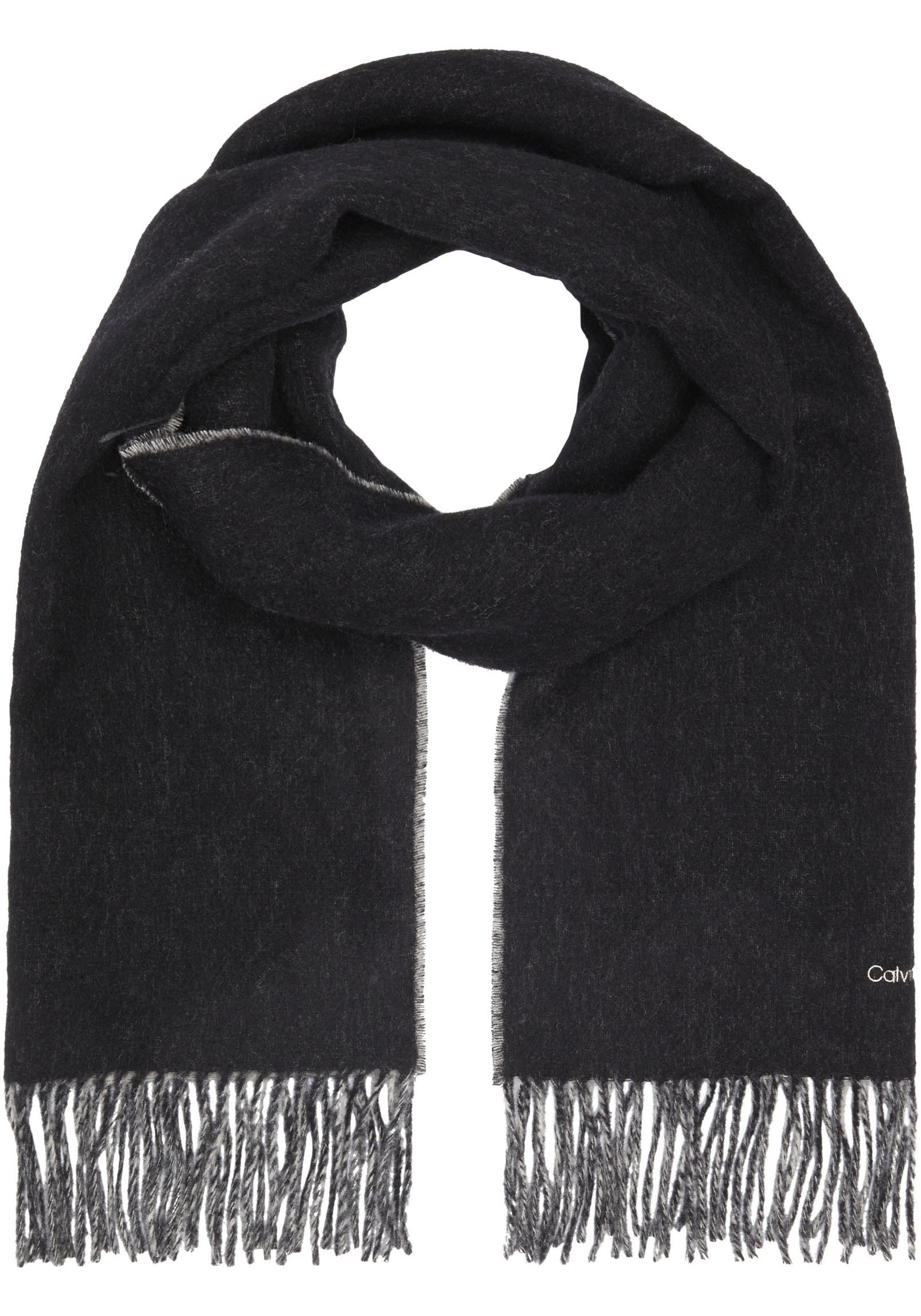 Calvin Klein Schal "FRINGES TWO TONES SCARF 40X200", mit gesticktem Logoschriftzug