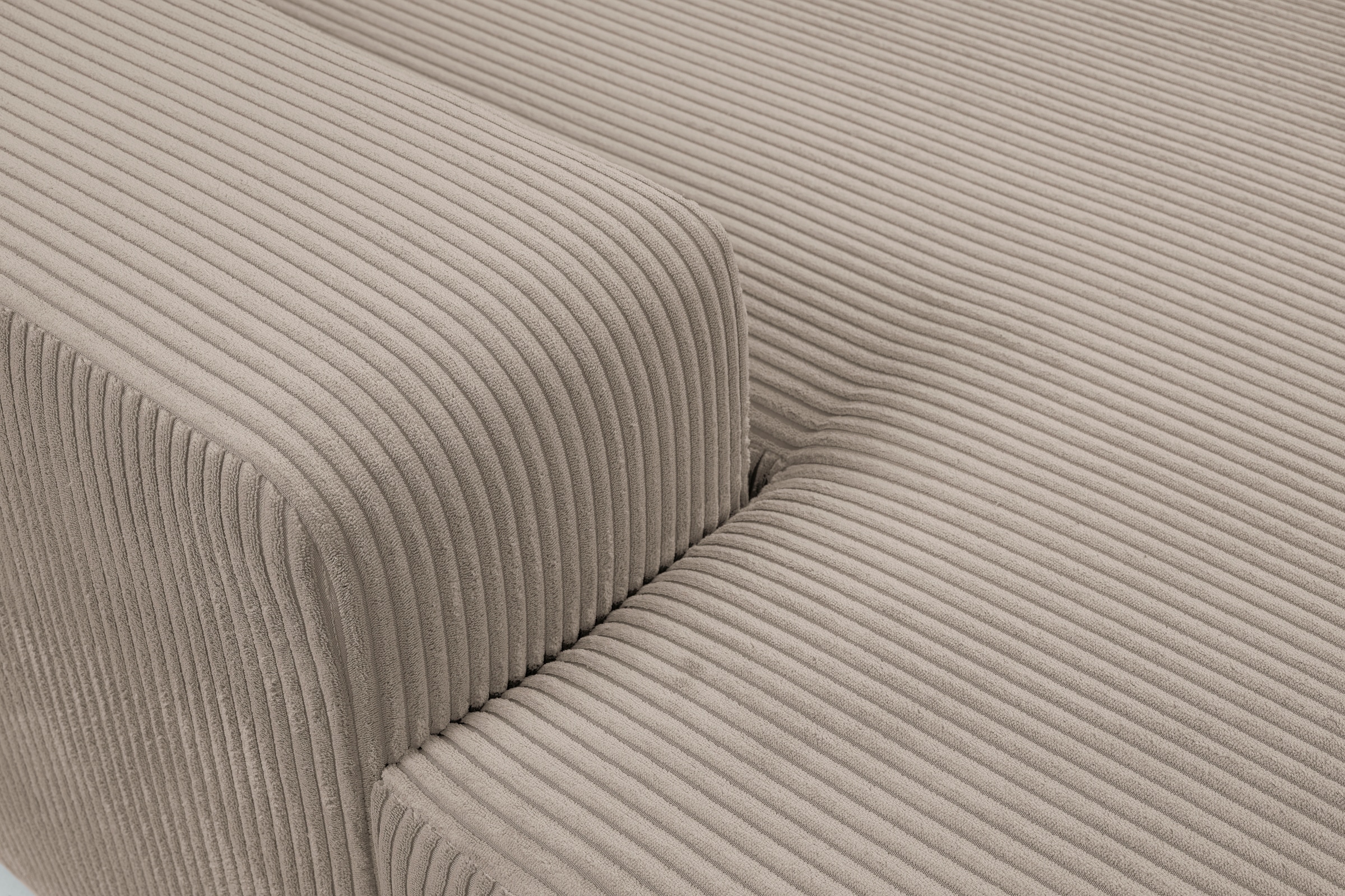 WERK2 Wohnlandschaft »Rotterdam-U, U-Form, in kuschelweichem Cord oder Breitcord«, Design Sofa mit Schlaffunktion & Bettkasten, Cord, Hellgrau/Beige