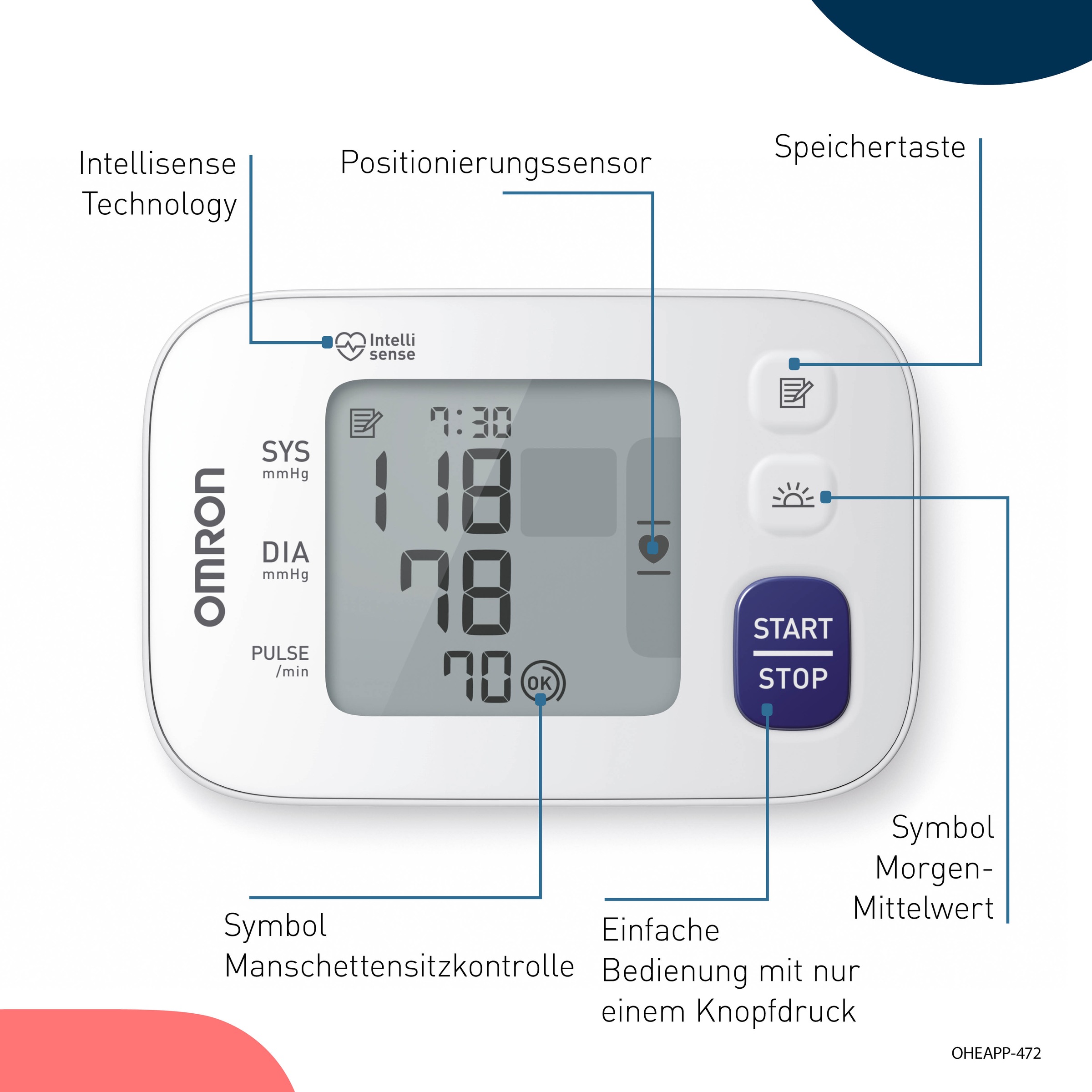 Omron Handgelenk-Blutdruckmessgerät »RS4«, digital, klinisch validiert, mit Positionierungssensor