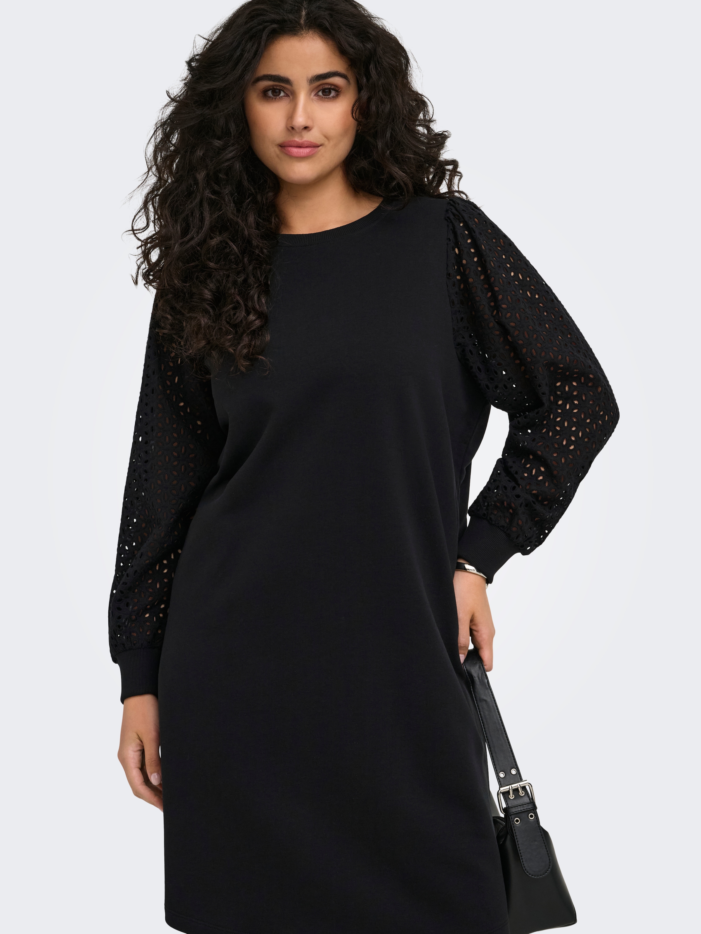 ONLY CARMAKOMA Midikleid "CARDONNA L/S MIX O-NECK MIDI DRESS JRS" Baumwollmischung
