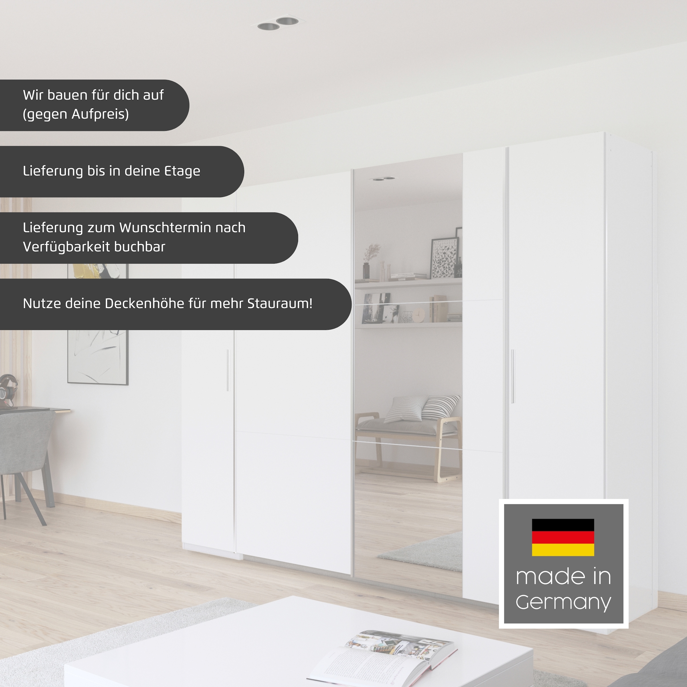 rauch Schwebetürenschrank »Kleiderschrank Drehtürenschrank Schrank Garderobe KRONACH« in 3 Ausstattungen BASIC/CLASSIC/PREMIUM, Breiten 225/268/311/354 cm,  Kombischrank optional mit 1 oder 2 Spiegel viele Böden MADE IN GERMANY