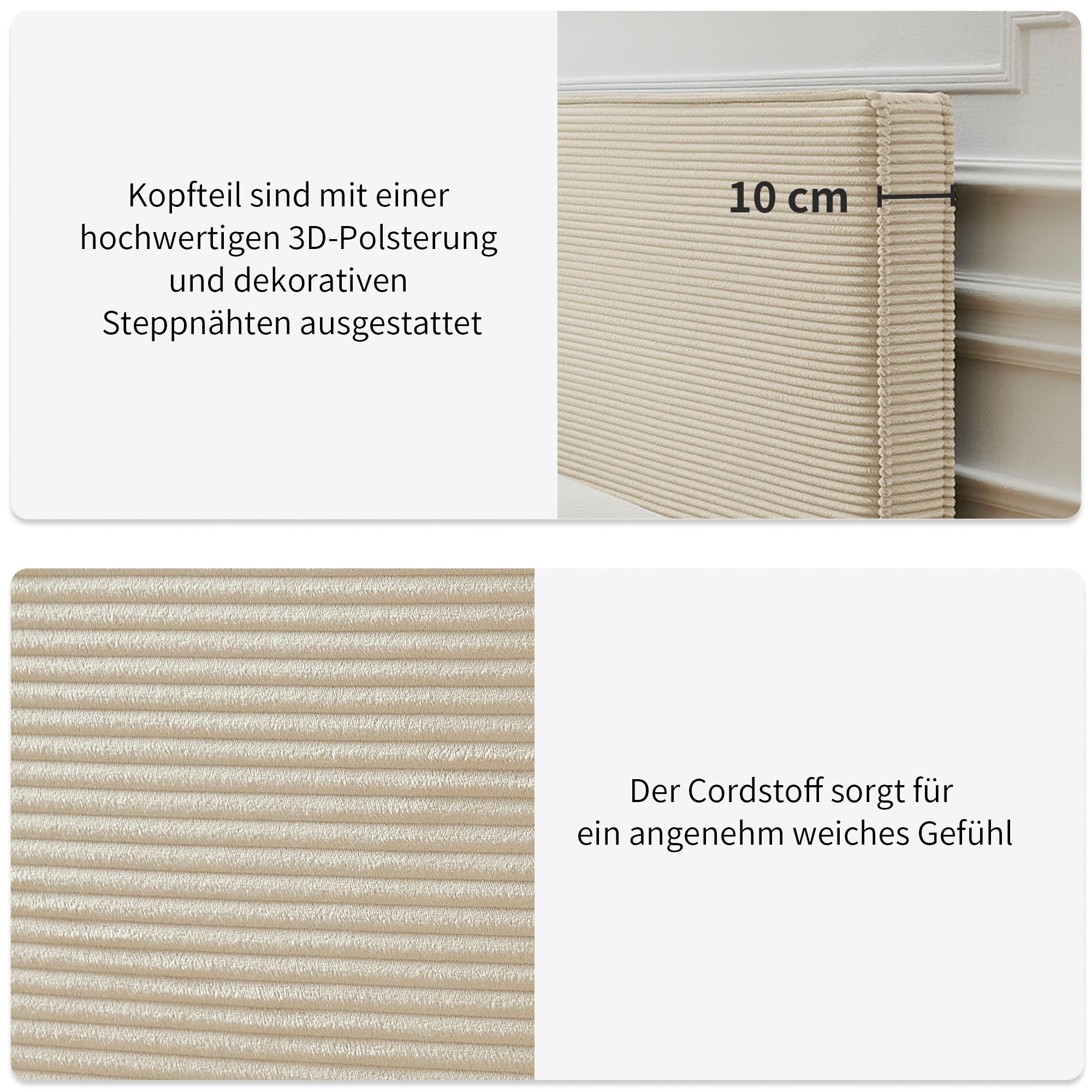 OTTO home Boxbett »Eliaas inkl. Bettkasten und Topper, Liegefläche 180x200cm« erhältlich in hochwertigem Cord-Stoff und der Größe 180x200cm