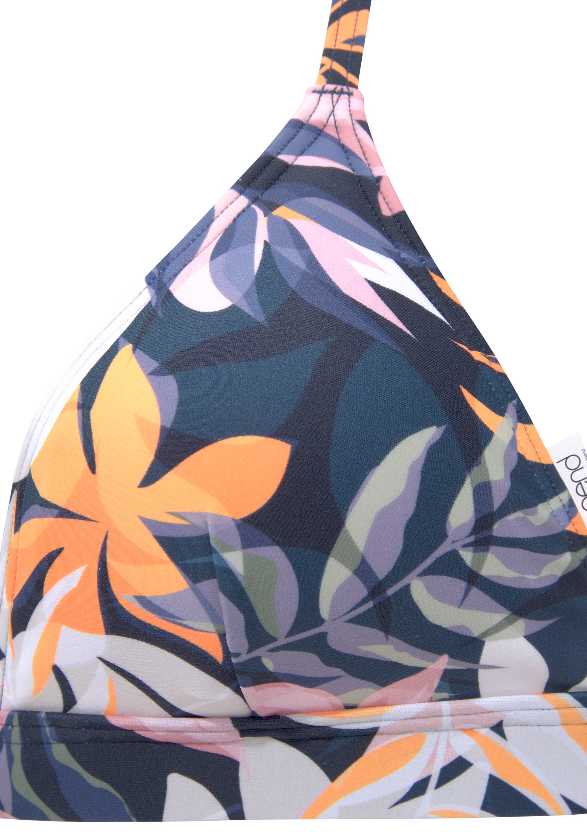 Triangel-Bikini-Top LASCANA ACTIVE "Wave", Damen, Gr. 36, Cup C/D, blau (nachtblau bedruckt), Recycling-Polyamid, bedruckt, Bikini-Oberteile, mit bunten Blättern bedruckt 3