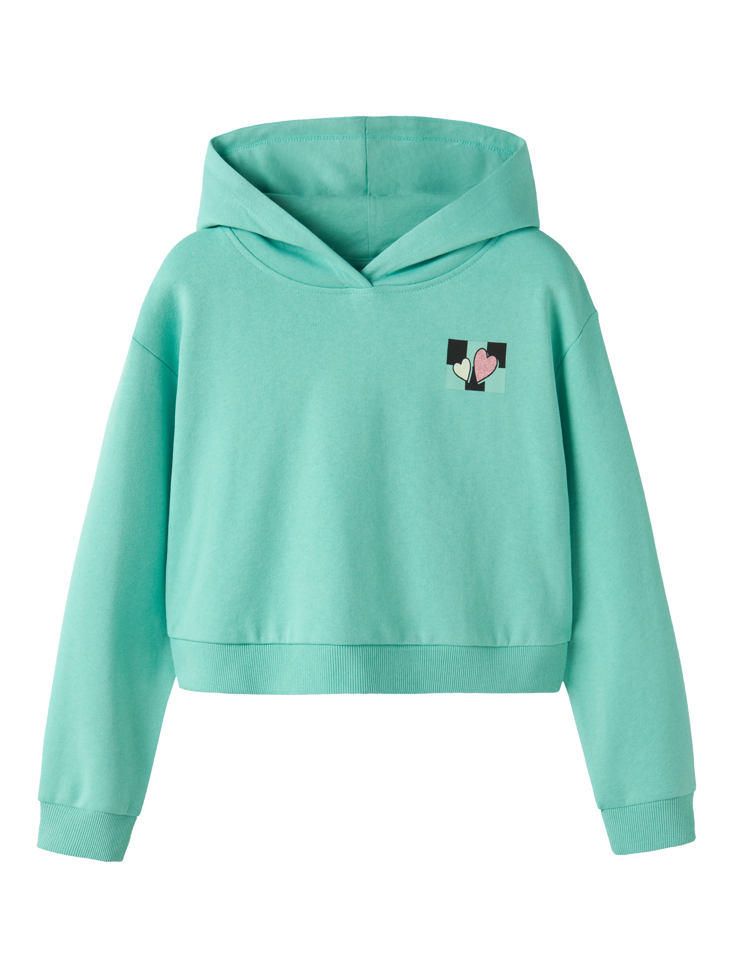 Name It Kapuzensweatshirt »NKFTARA LS CROP RLX SWE WH BRU PS NOOS«, mit kleinem Brust- und großem Rückendruck
