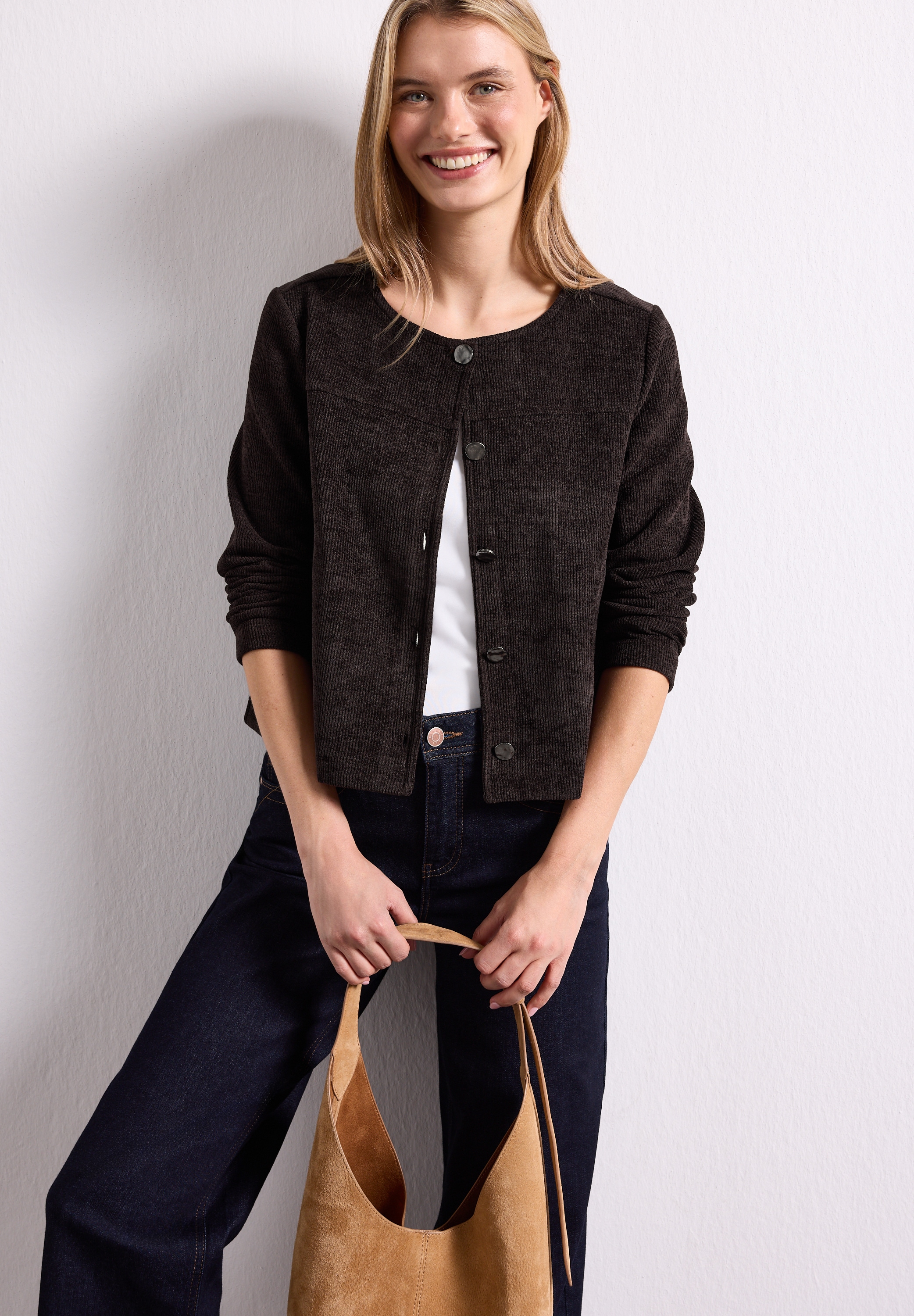 STREET ONE Strickjacke mit Rundhals und Knöpfen
