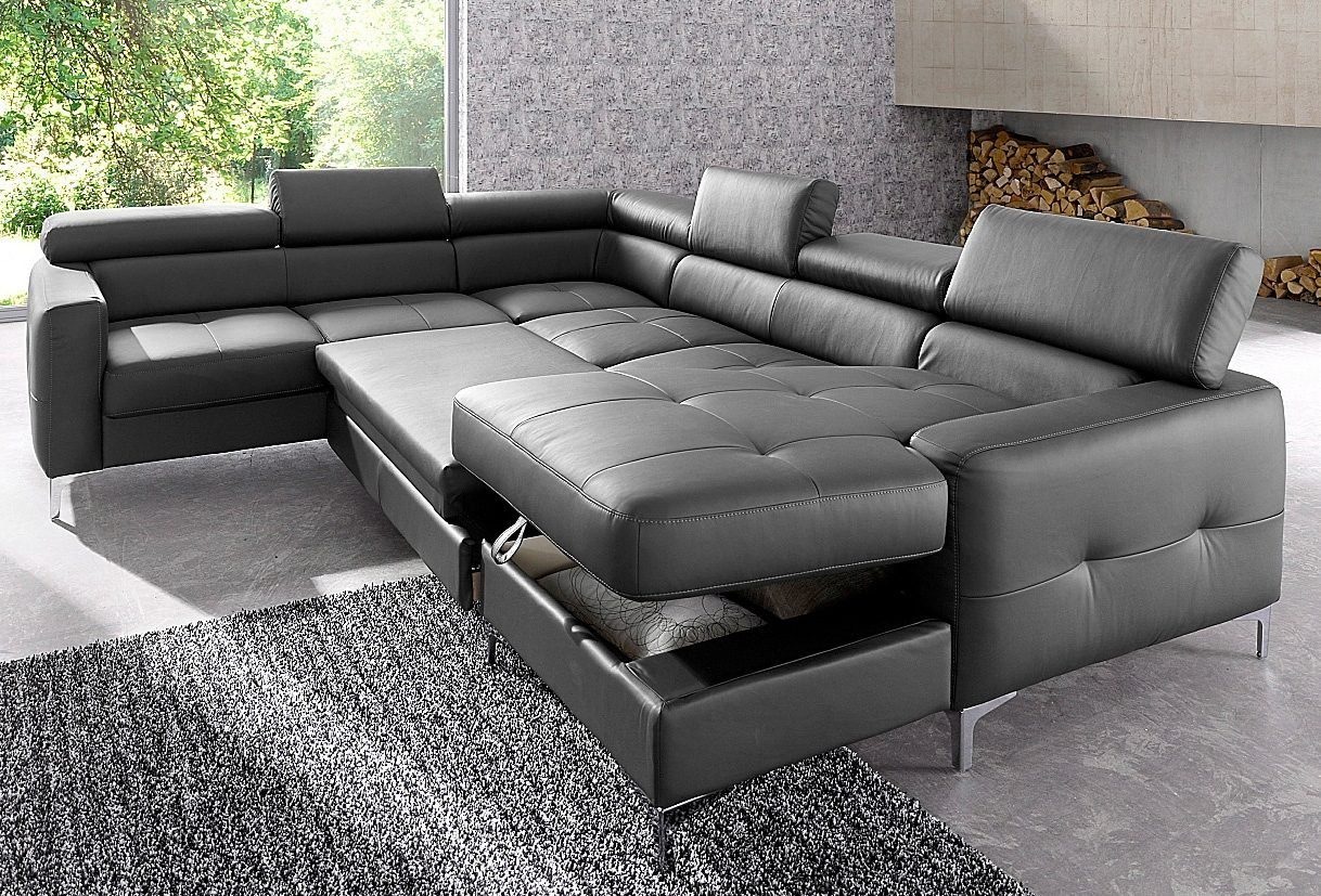 COTTA Polstergarnitur »Sammy U-Form«, (Set, Tiefe der Recamiere 169 cm), Set bestehend aus: Wohnlandschaft mit Kopfteilverstellung & Hocker