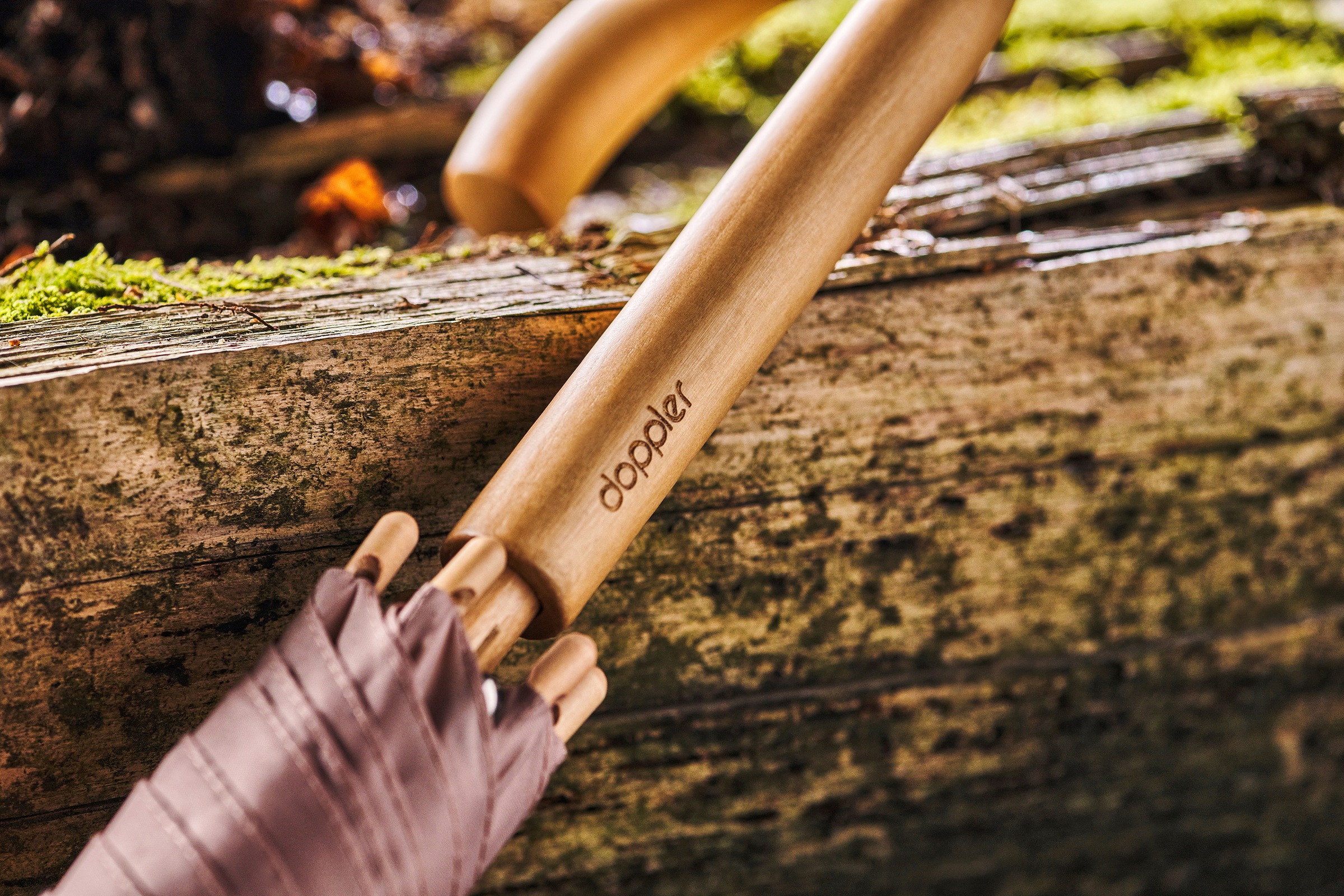 Holz | Long, rose«, mit BAUR Schirmgriff aus »nature kaufen gentle doppler® Stockregenschirm Material aus recyceltem
