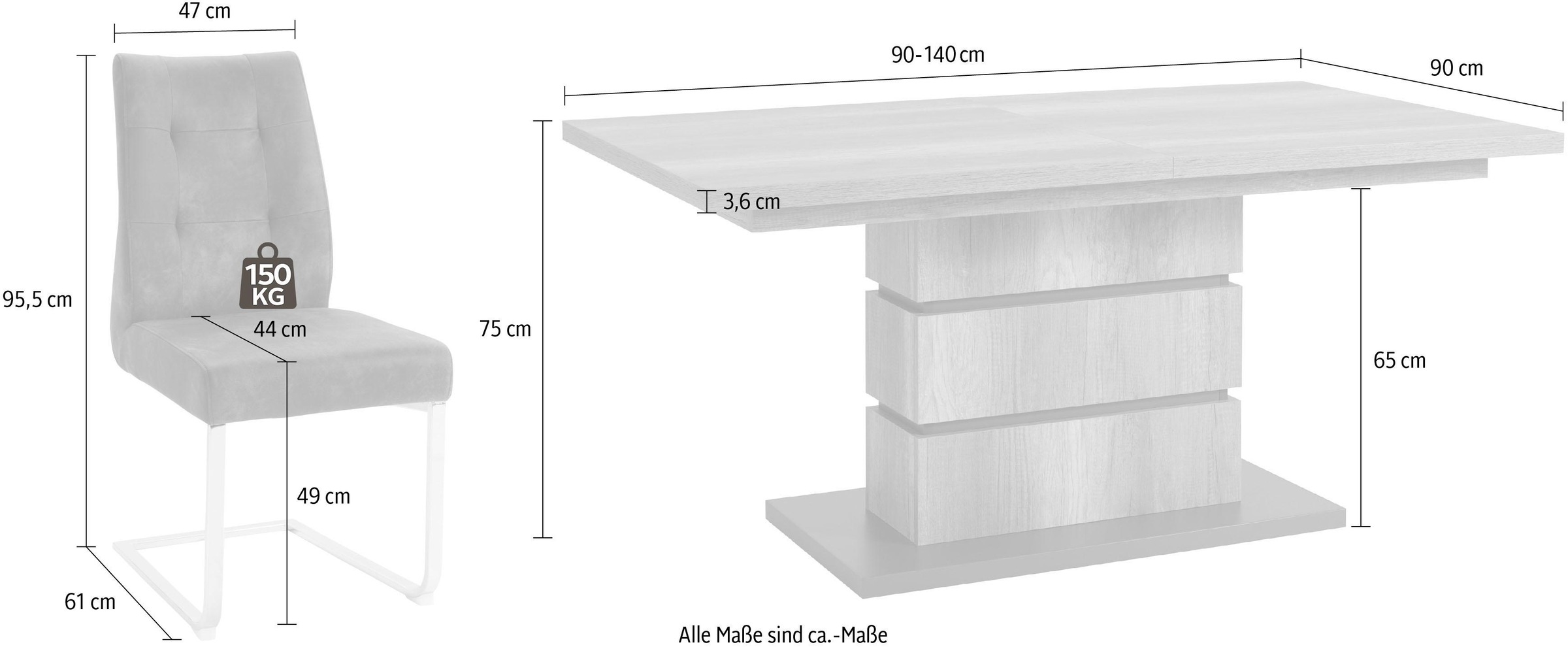 Homexperts Essgruppe »Bonnie«, Breite 140 cm mit Auszug und 4 Stühlen