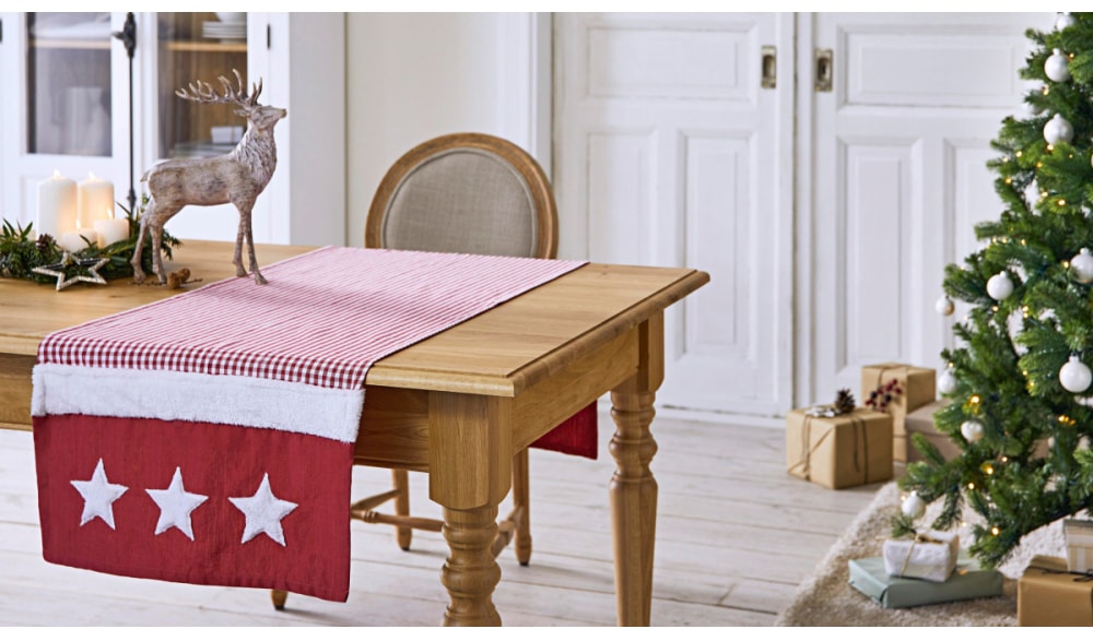 Schneider Tischläufer »Weihnachtsdeko rot, Weihnachten«, mit  Kunstfellapplikationen, 150 x 50 cm bestellen | BAUR