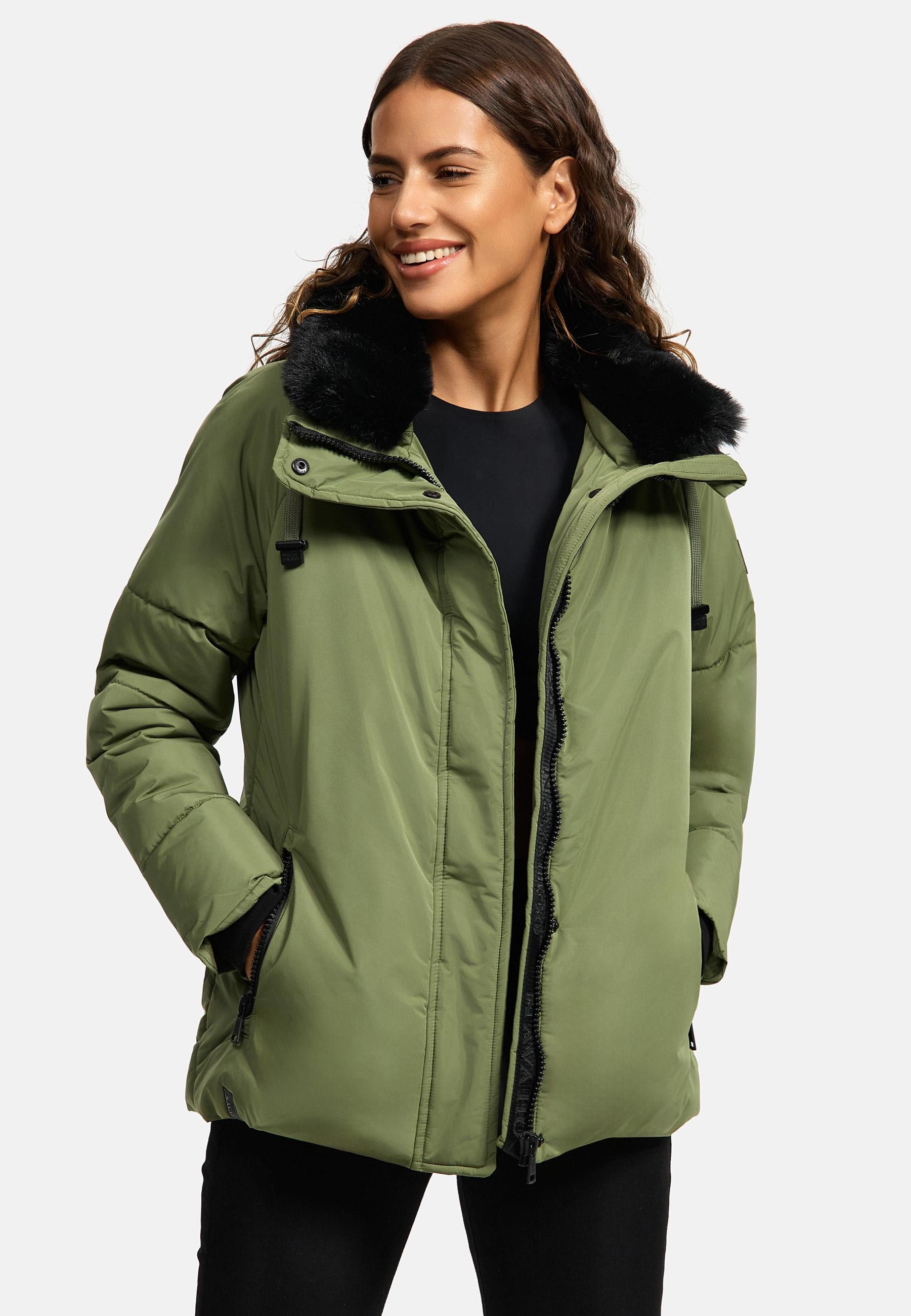 Navahoo Winterjacke »Frostii XIV«, ohne Kapuze, modische Damen Winter Steppjacke mit Kunstfellkragen