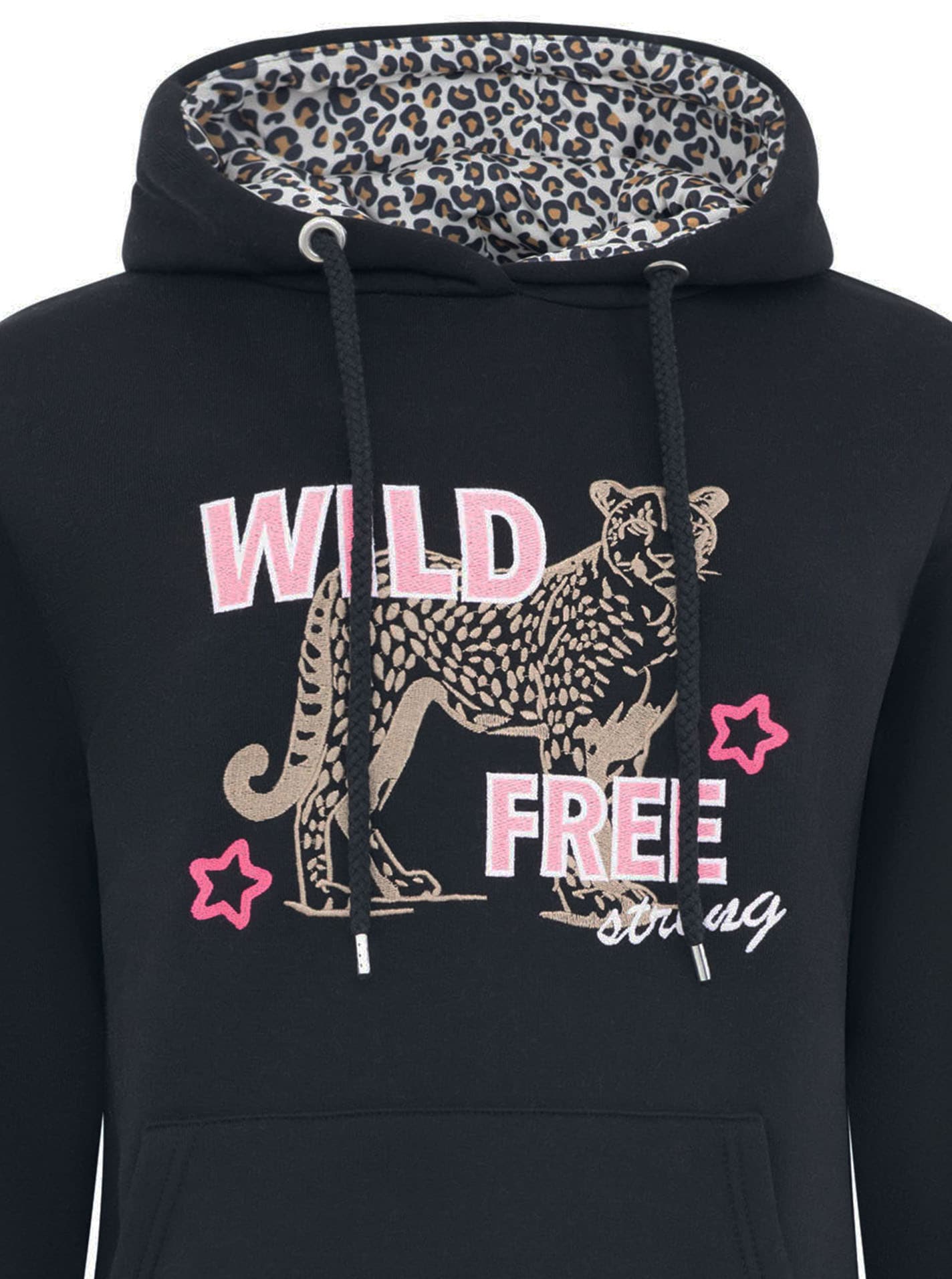 Zwillingsherz Hoodie »"Wild Free"«, gestickter Leopard, Statement Schriftzug, Kapuze
