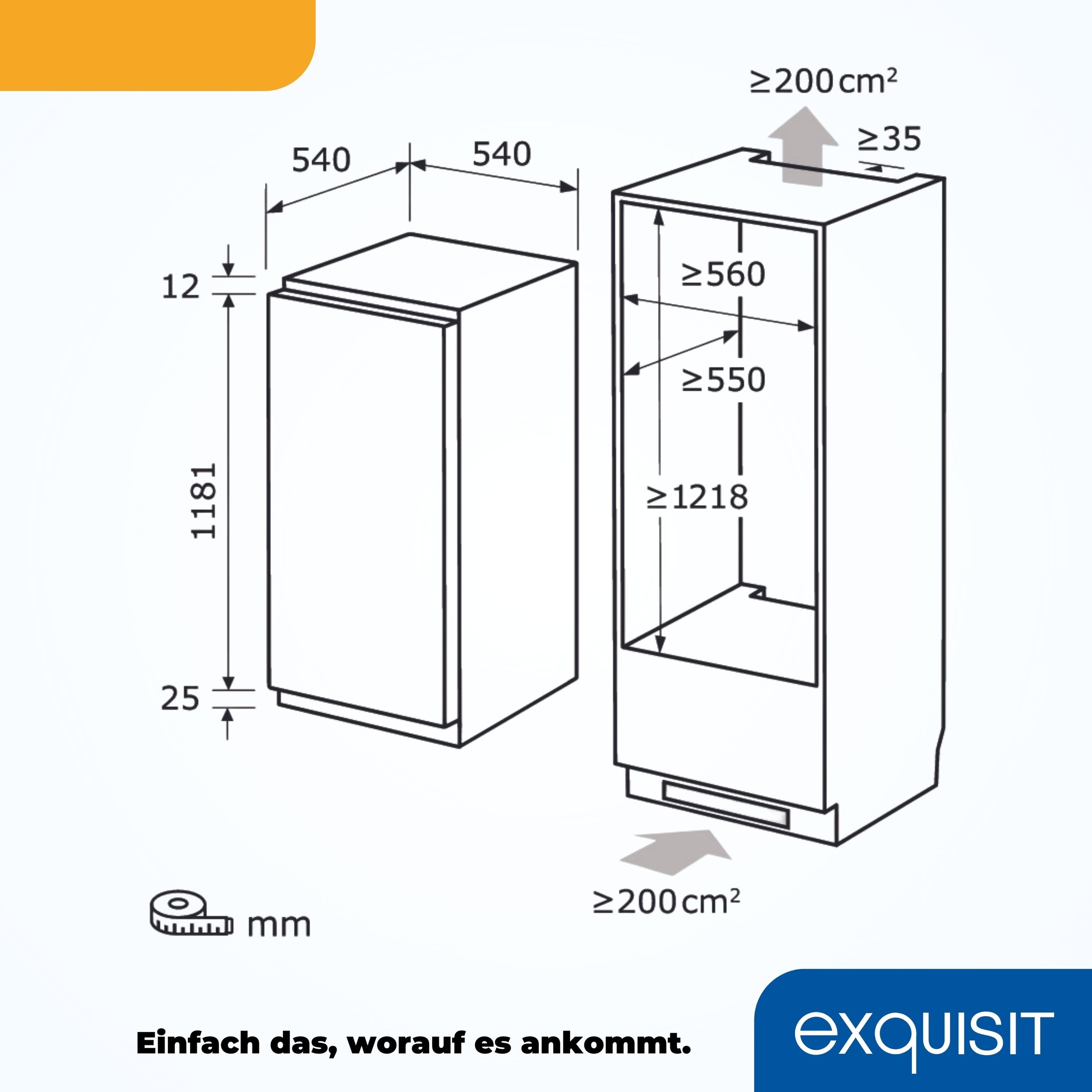 exquisit Einbaukühlschrank »EKS201-4-E-040E« 122,7 cm hoch 54 cm breit Schlepptür