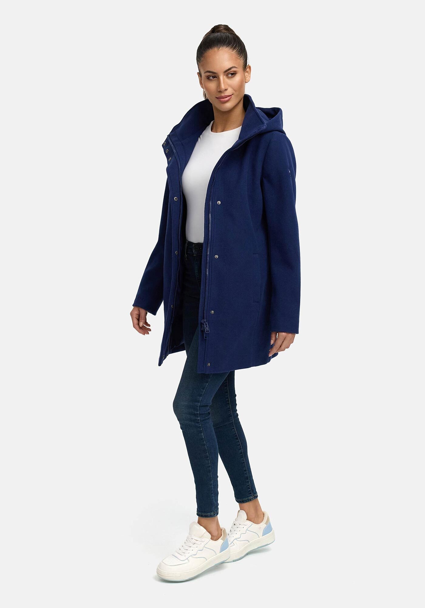 Marikoo Kurzmantel »Katalinaa«, Eleganter Wickel Mantel mit Taillengürtel und Oversized Hood Kapuze